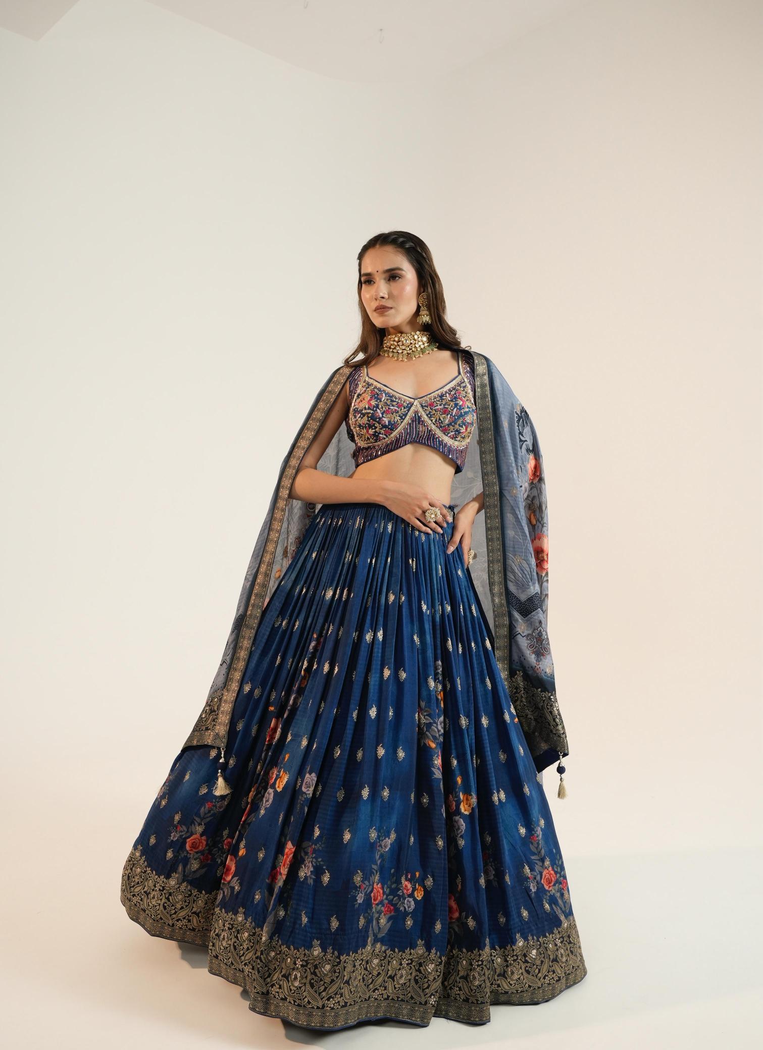 Midnight Blue Silk Lehenga Set