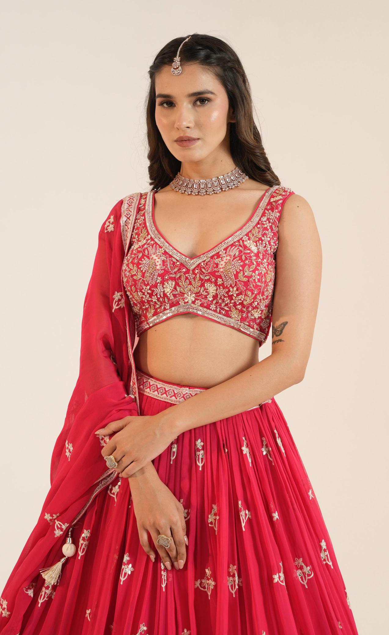 Hot Pink Silk Lehenga Set