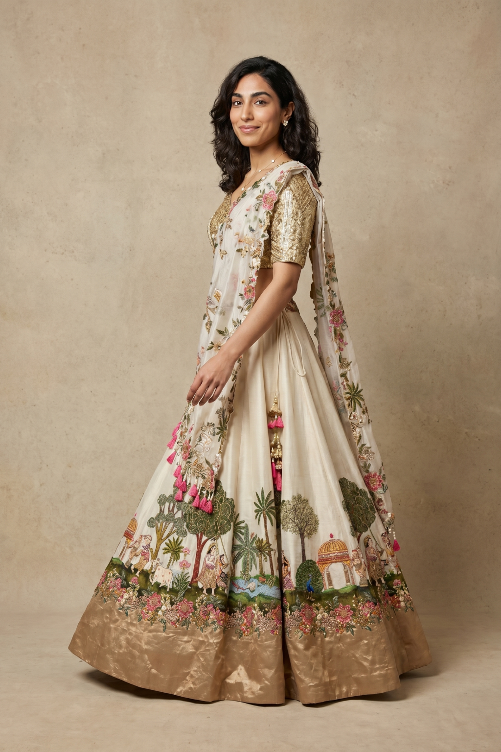 Off White Brocade Tissue Lehenga