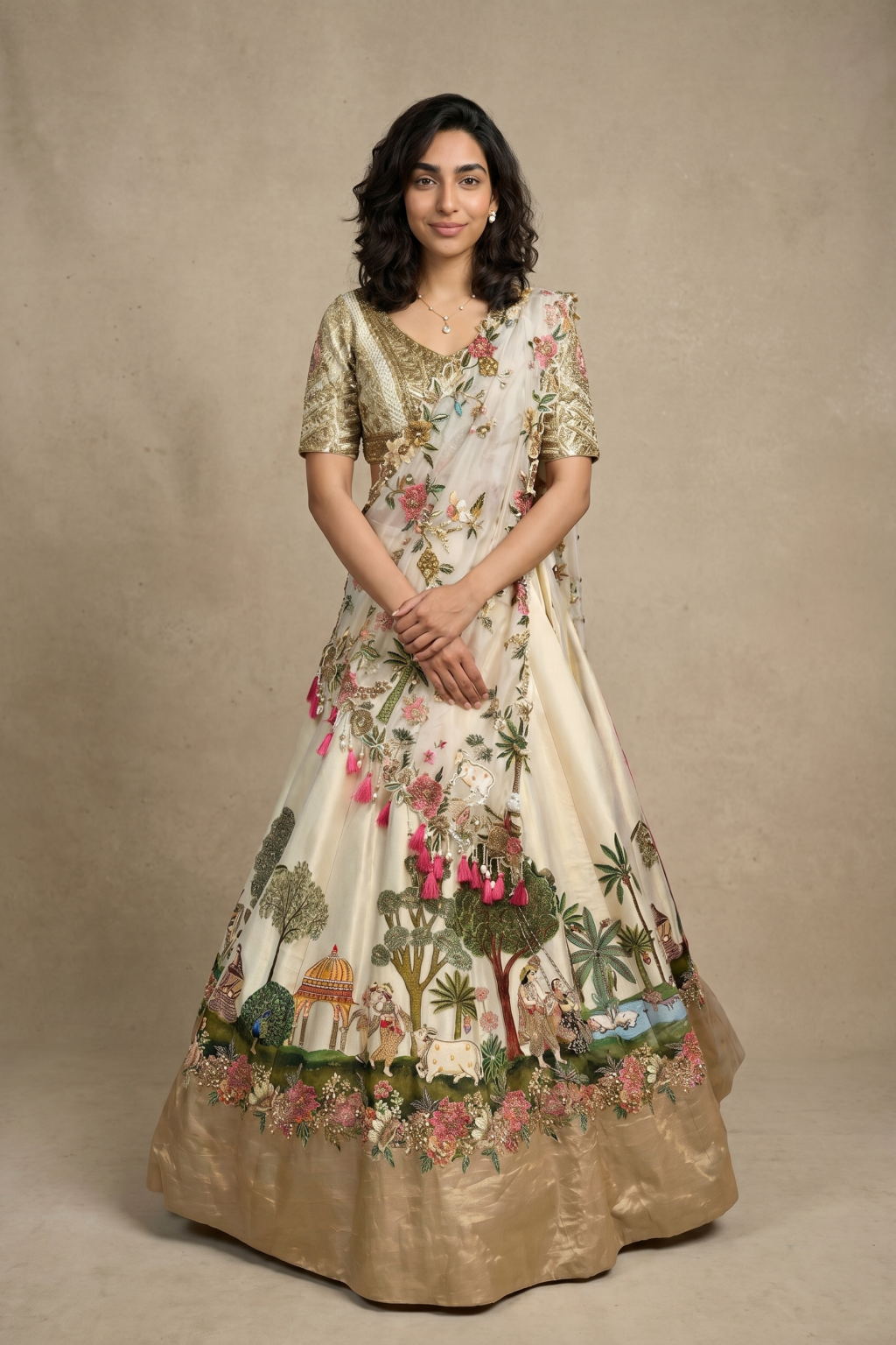 Off White Brocade Tissue Lehenga