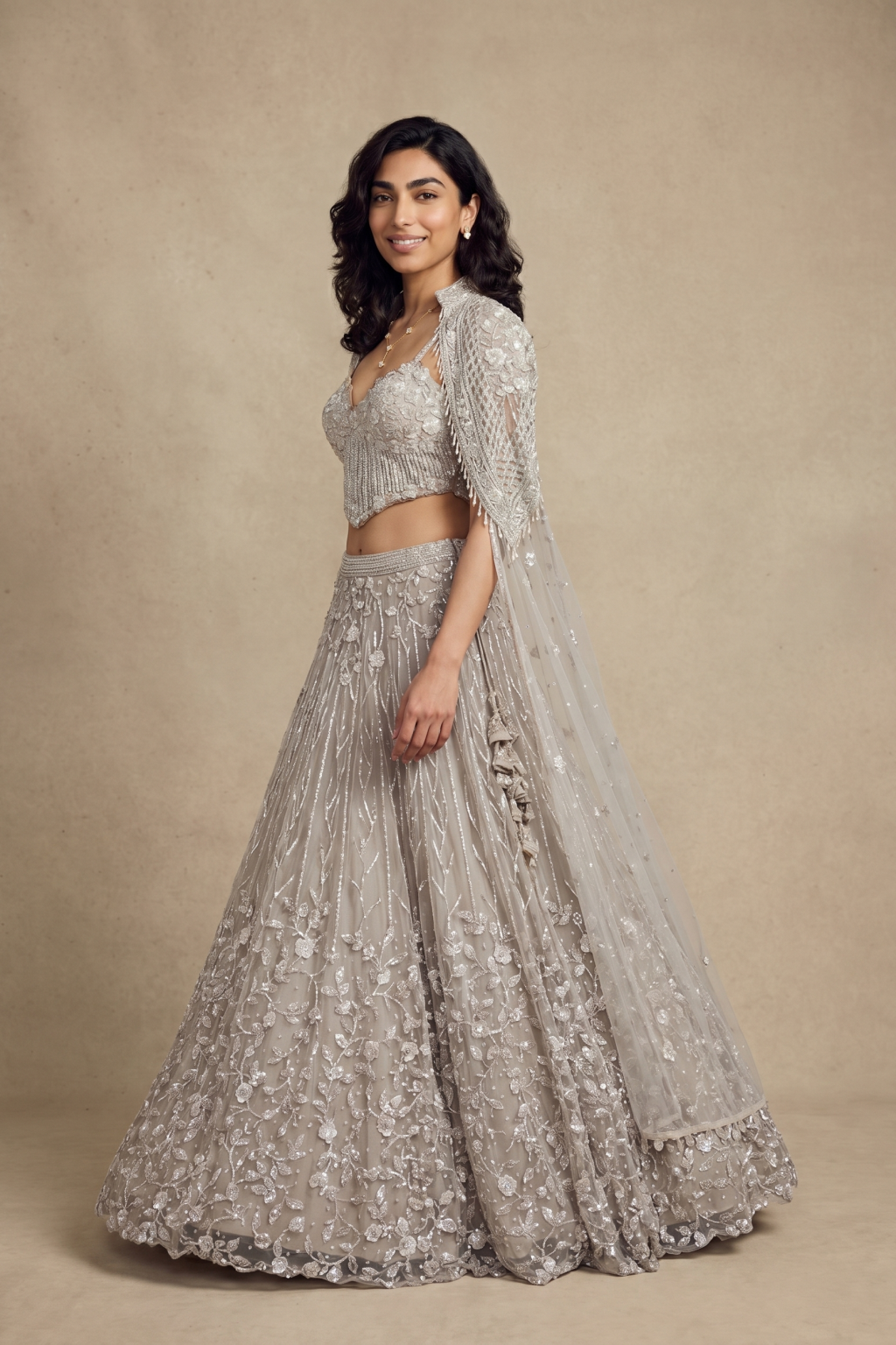 Champagne Net Lehenga
