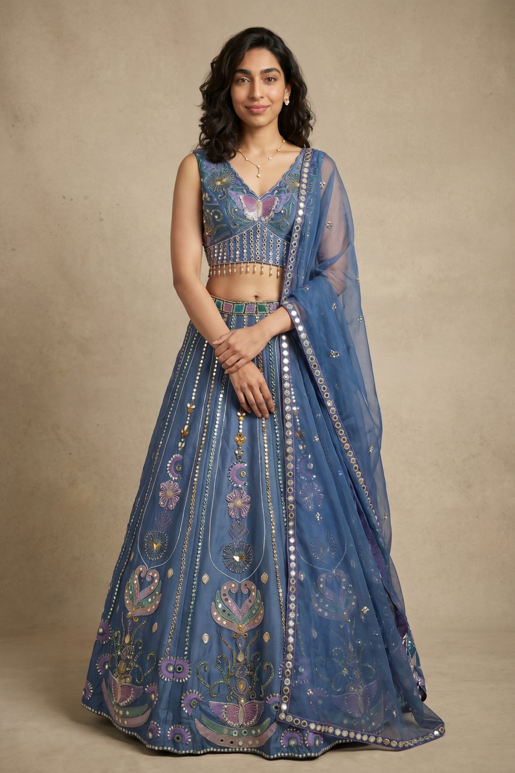 Aqua Blue Embroidered Lehenga