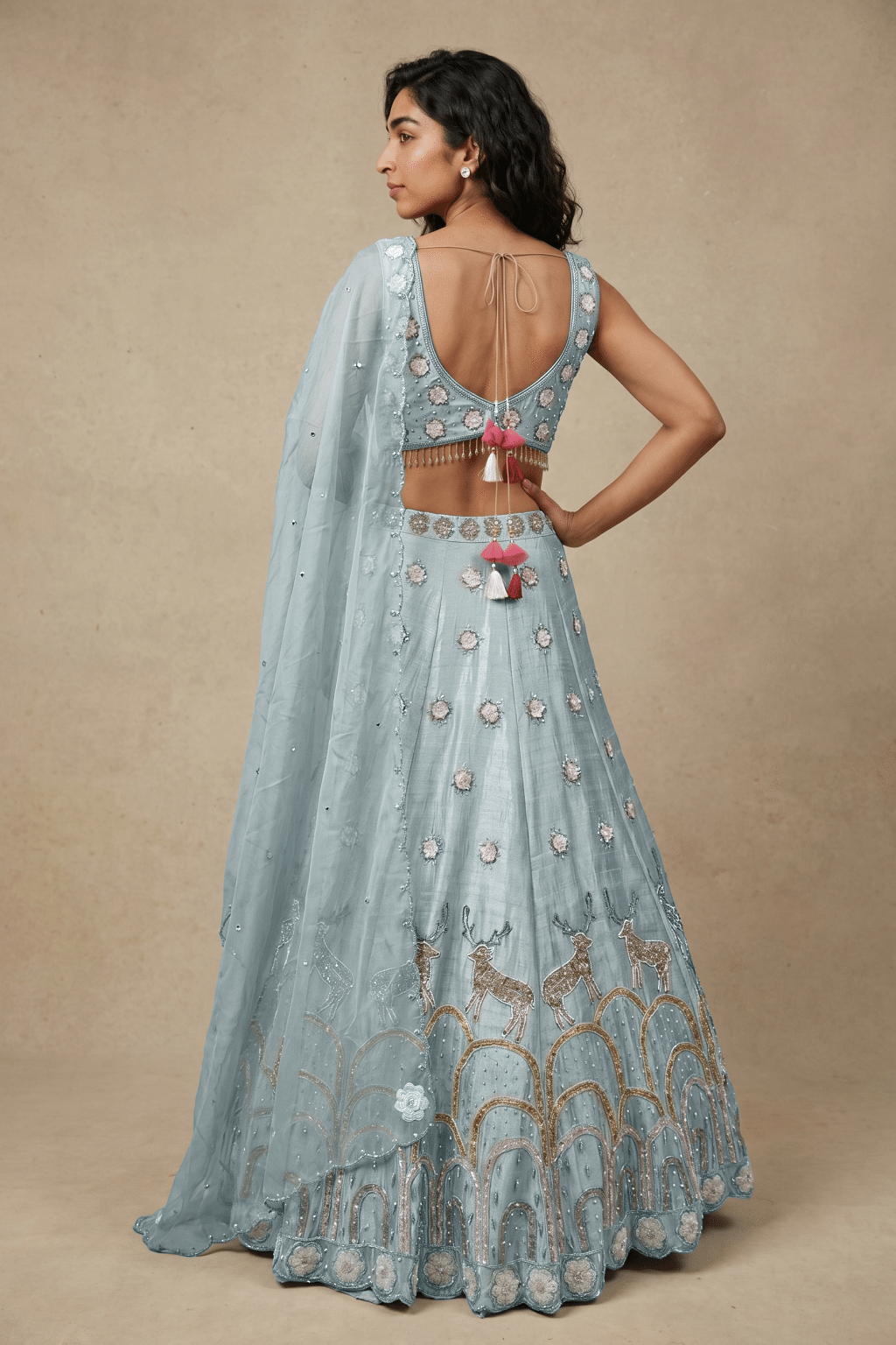 Sea Blue Raw Silk Lehenga