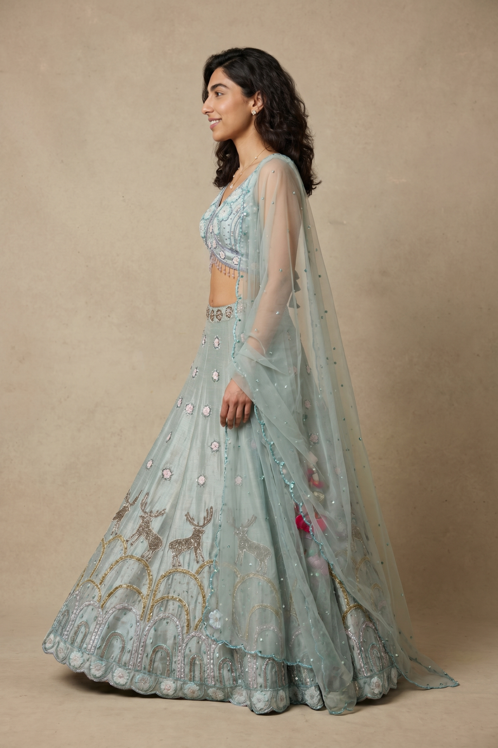 Sea Blue Raw Silk Lehenga