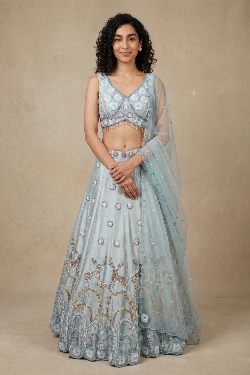 Sea Blue Raw Silk Lehenga