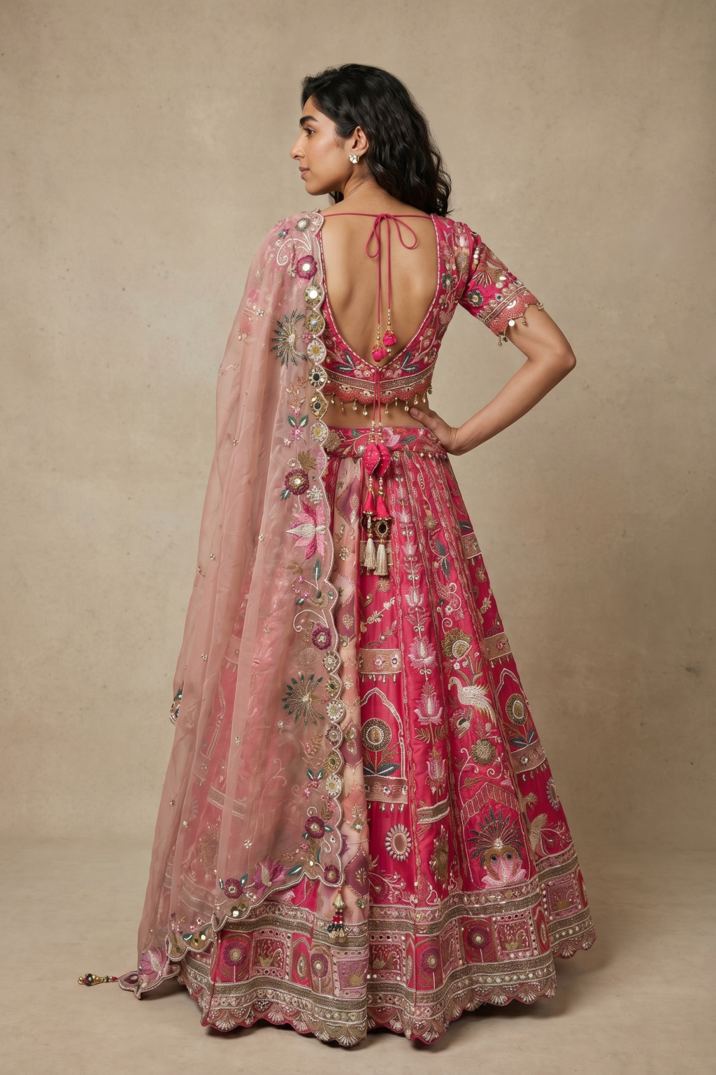 Rani Pink Banaras Raw Silk Lehenga