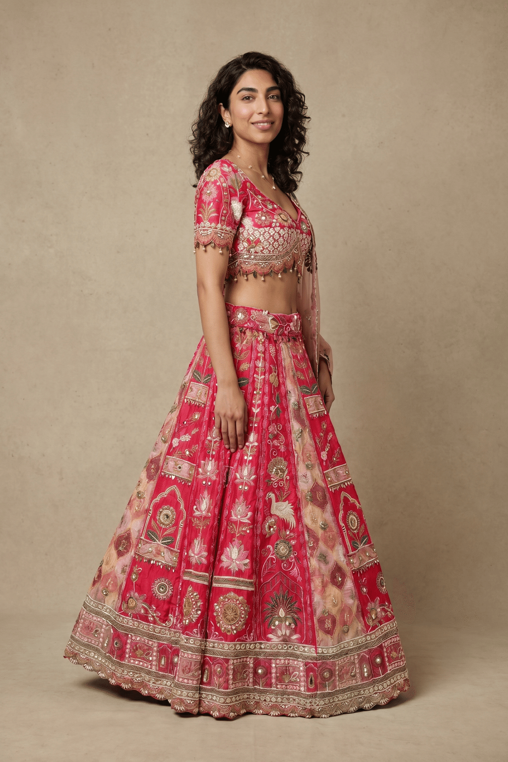 Rani Pink Banaras Raw Silk Lehenga