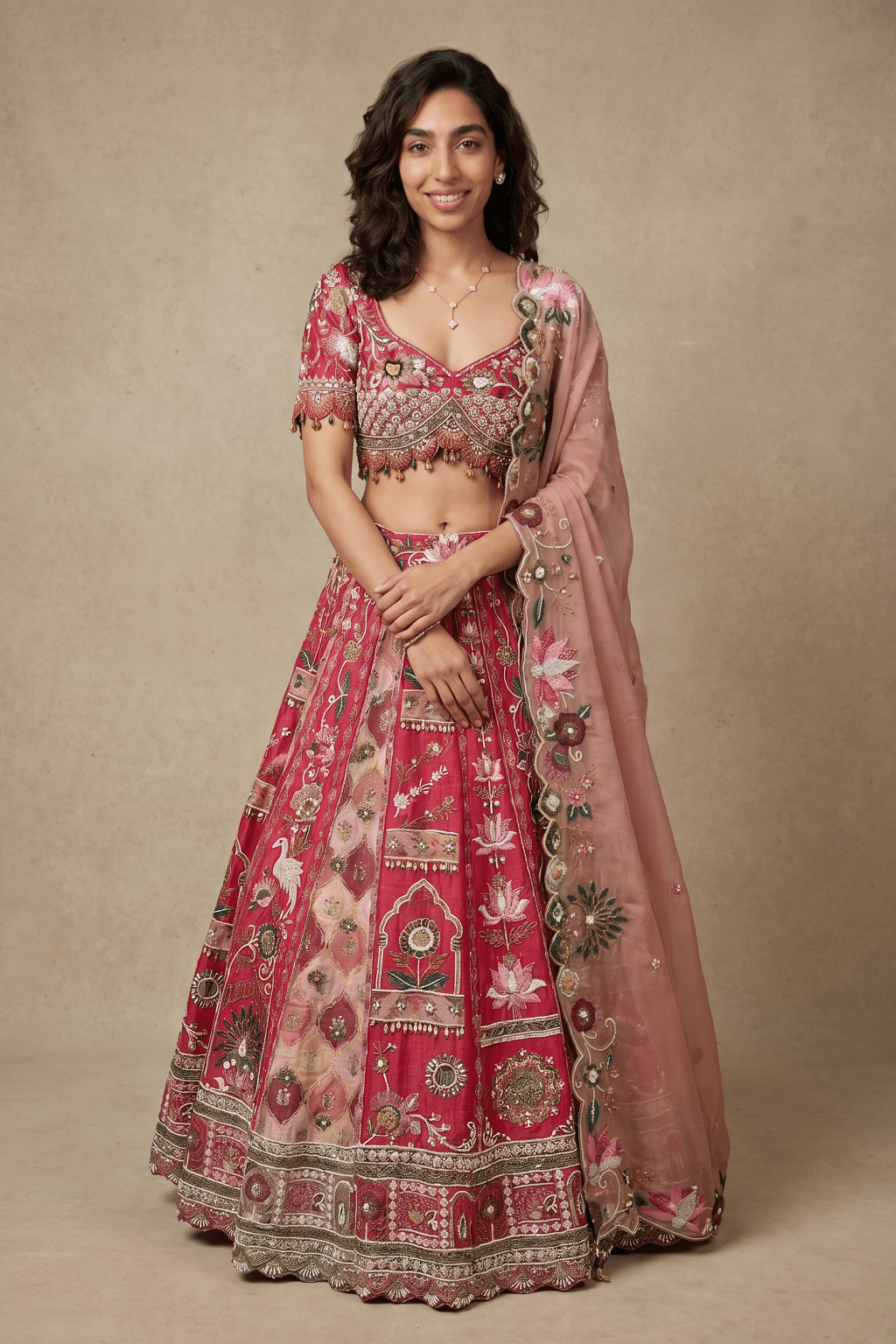 Rani Pink Banaras Raw Silk Lehenga