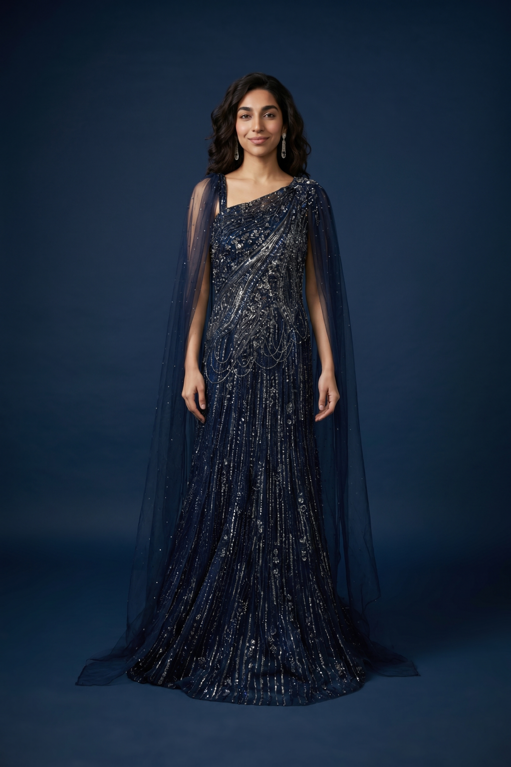 Navy Blue Embellished Gown