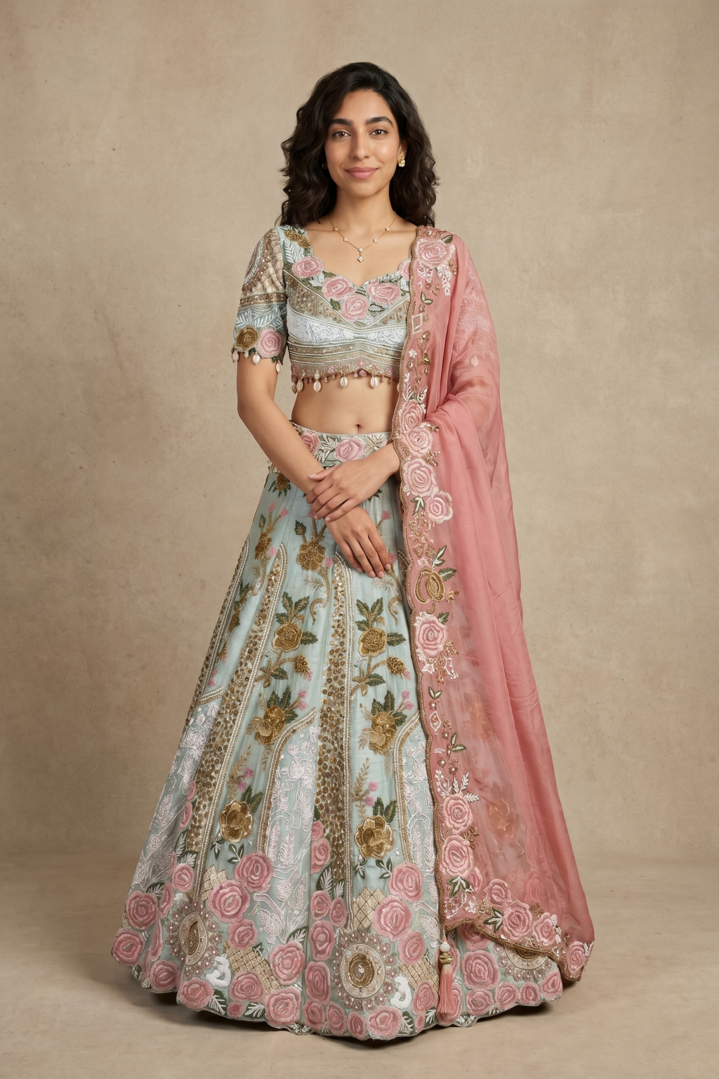 Sea Green Raw Silk Lehenga
