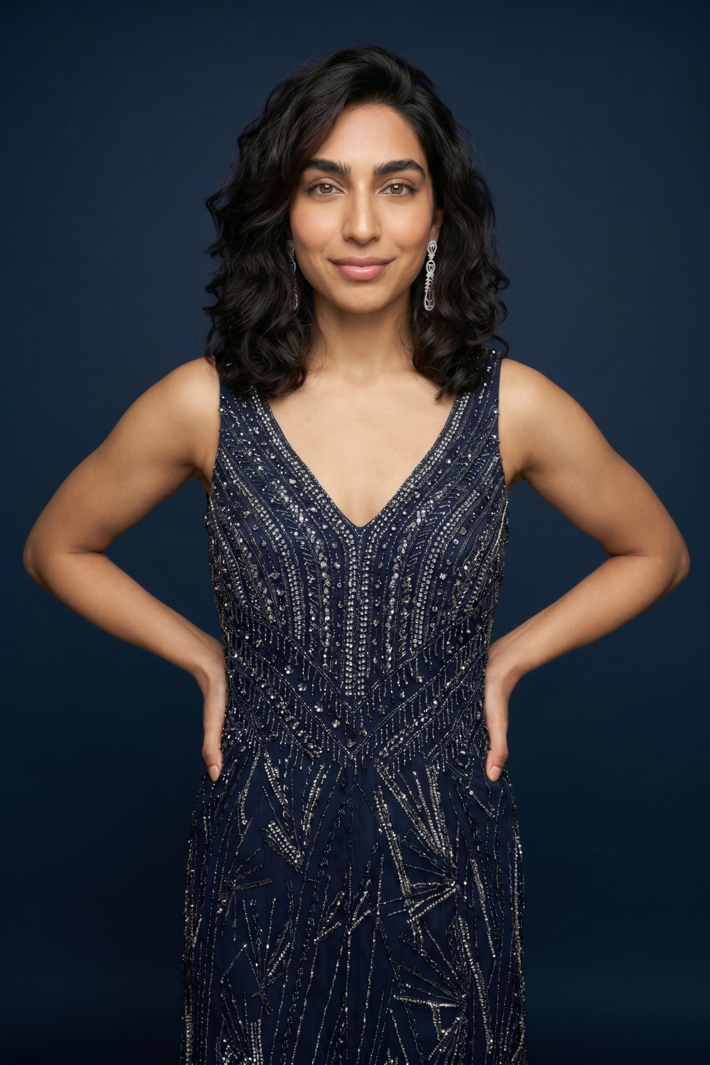 Navy Blue Net Fishcut Gown