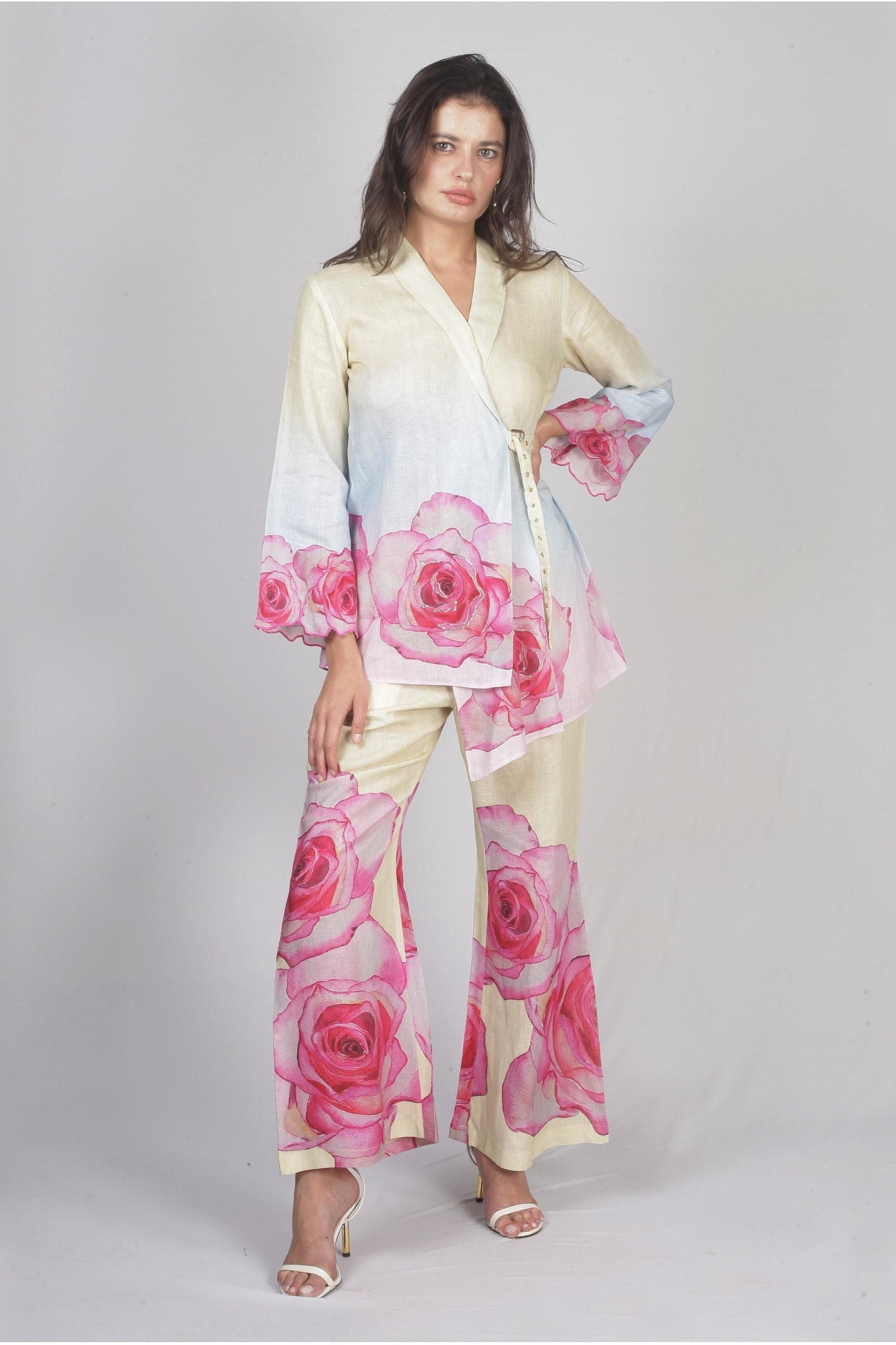 Pastel Ombre Linen Floral Printed Co-Ord Set