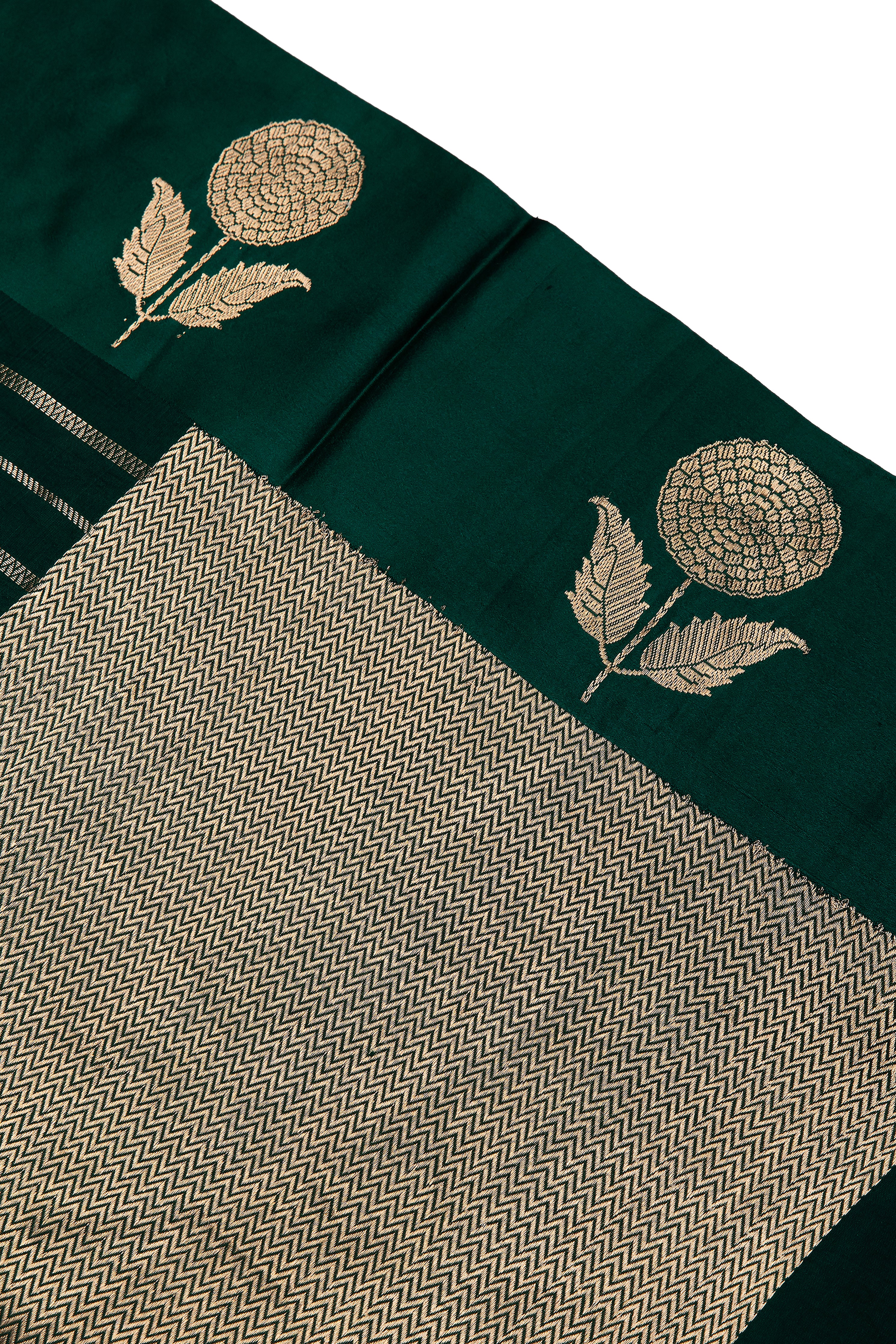 Bottle Green Banaras Silk Saree - Mokshaa