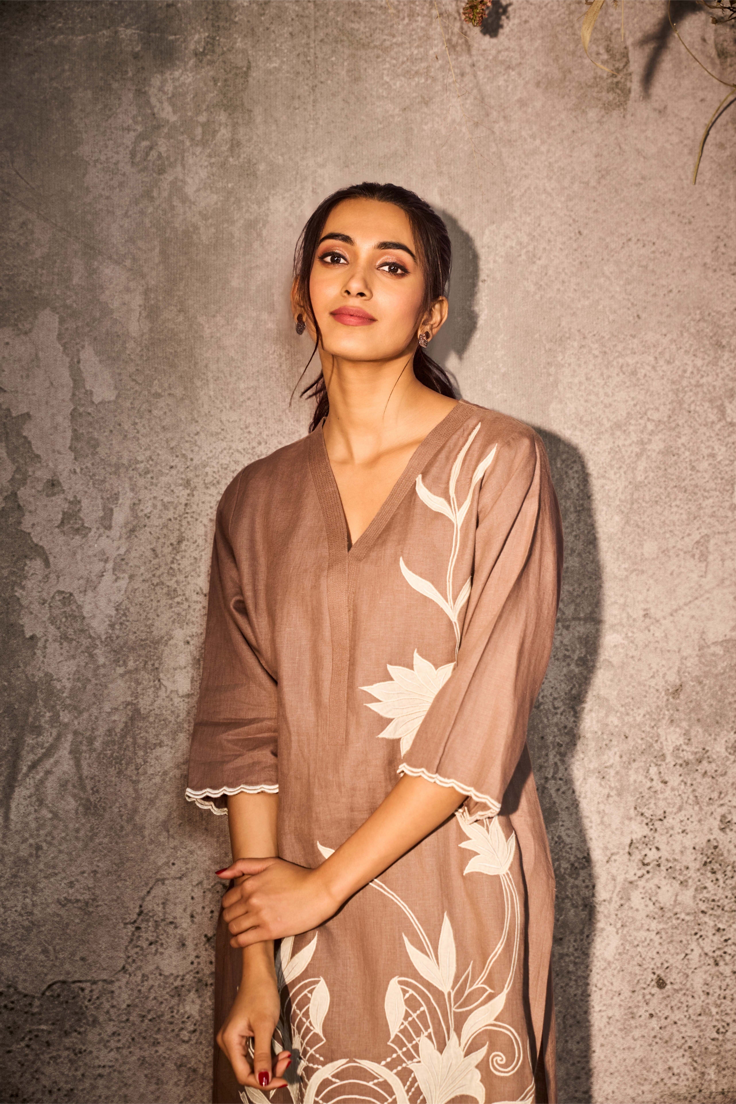 Mocha Brown Silk Kurti Set
