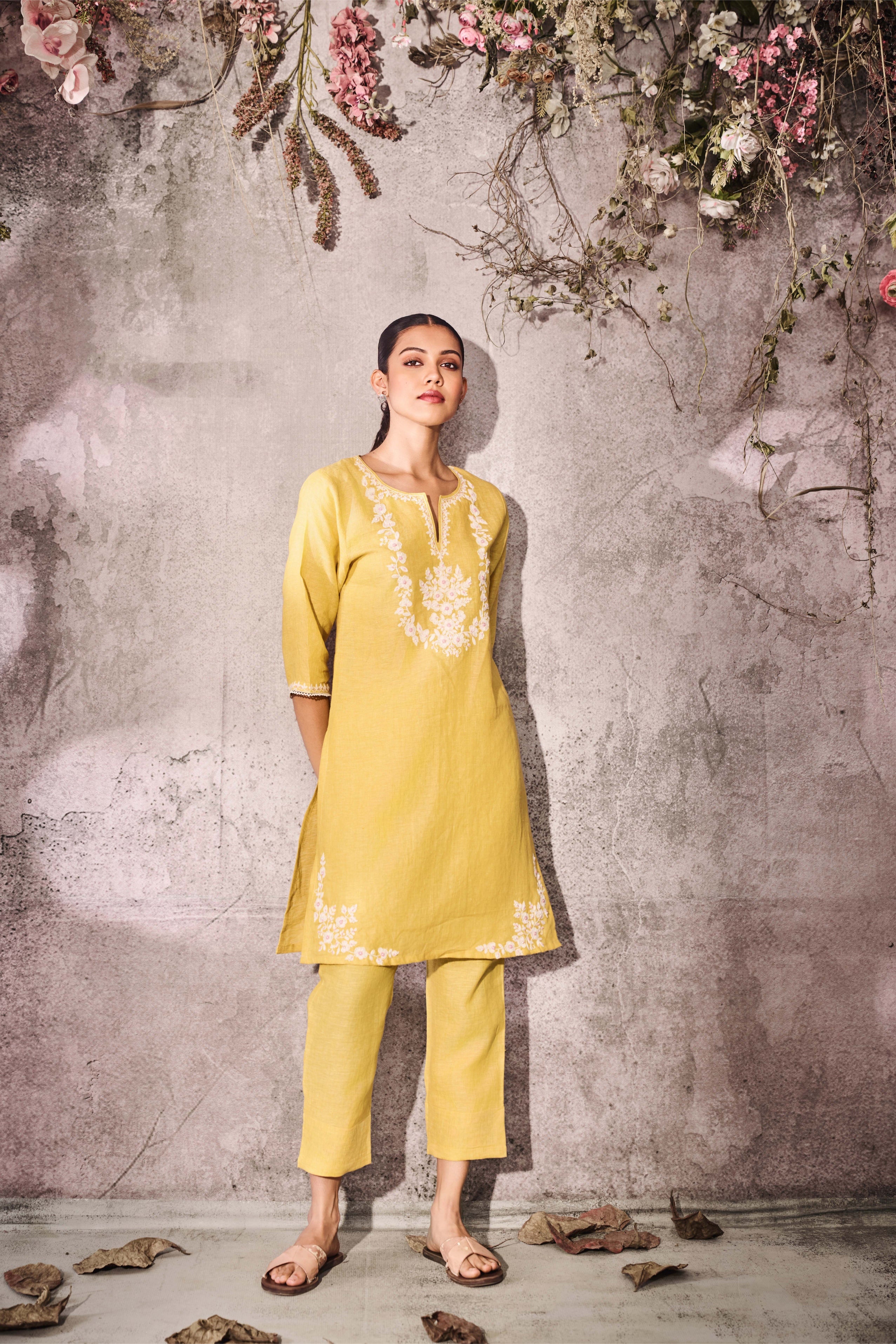 Mustard Yellow Silk Kurti Set