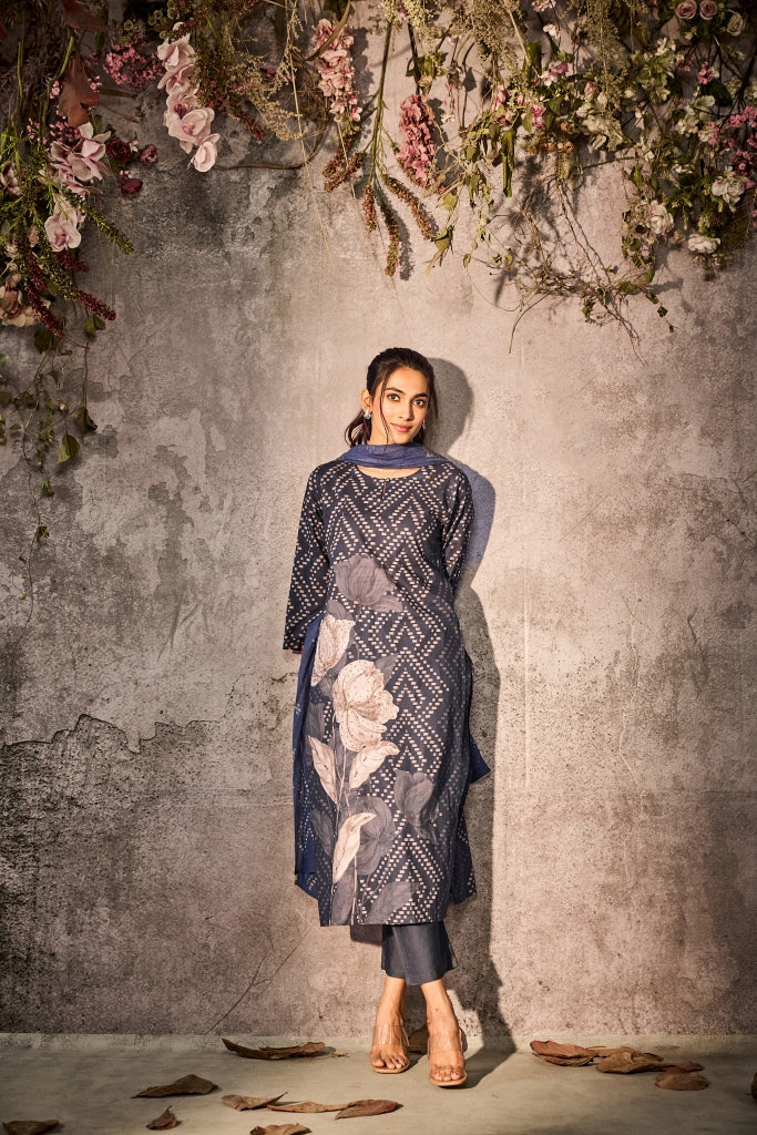 Slate Grey Silk Salwar Set