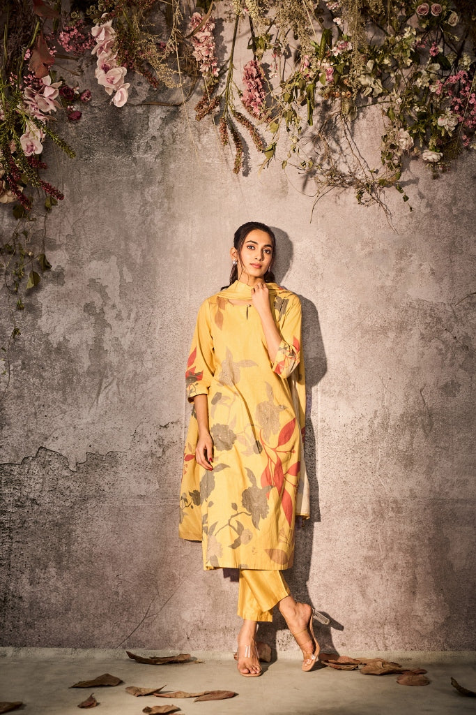 Sunshine Yellow Floral Silk Salwar Set