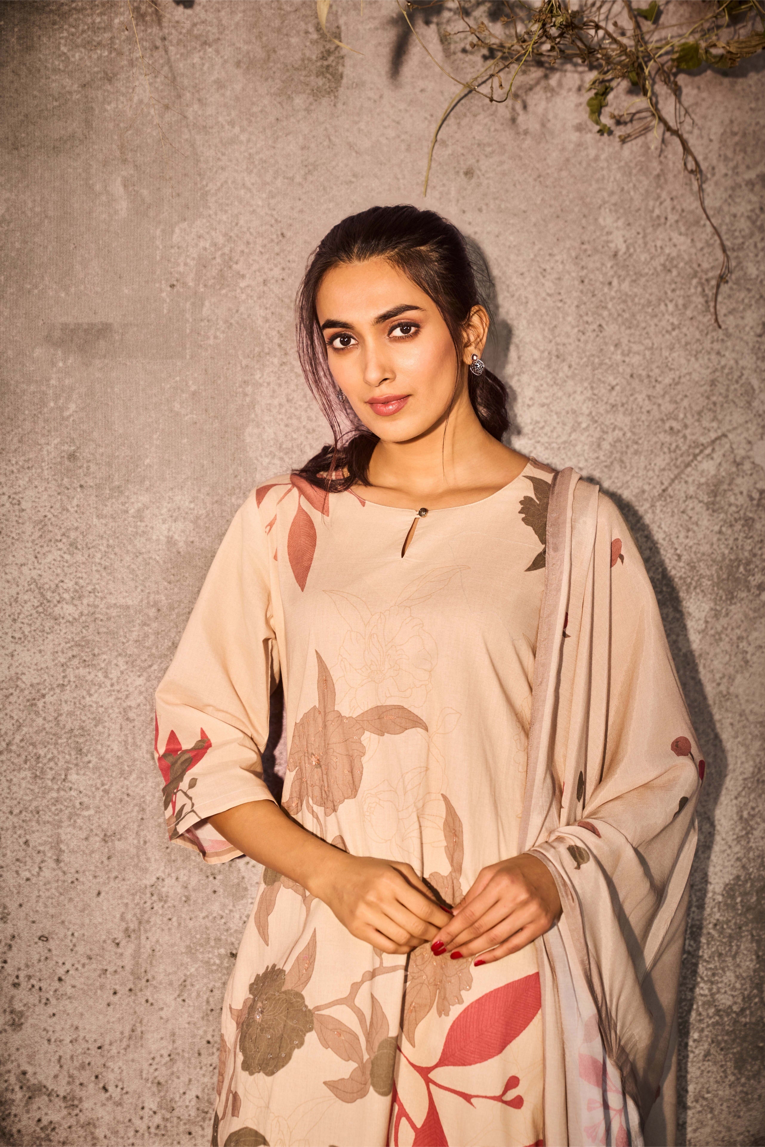 Elegant Beige Silk Salwar Set