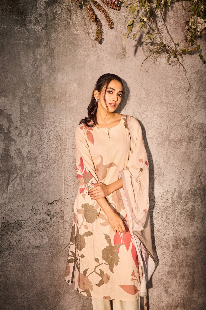 Elegant Beige Silk Salwar Set