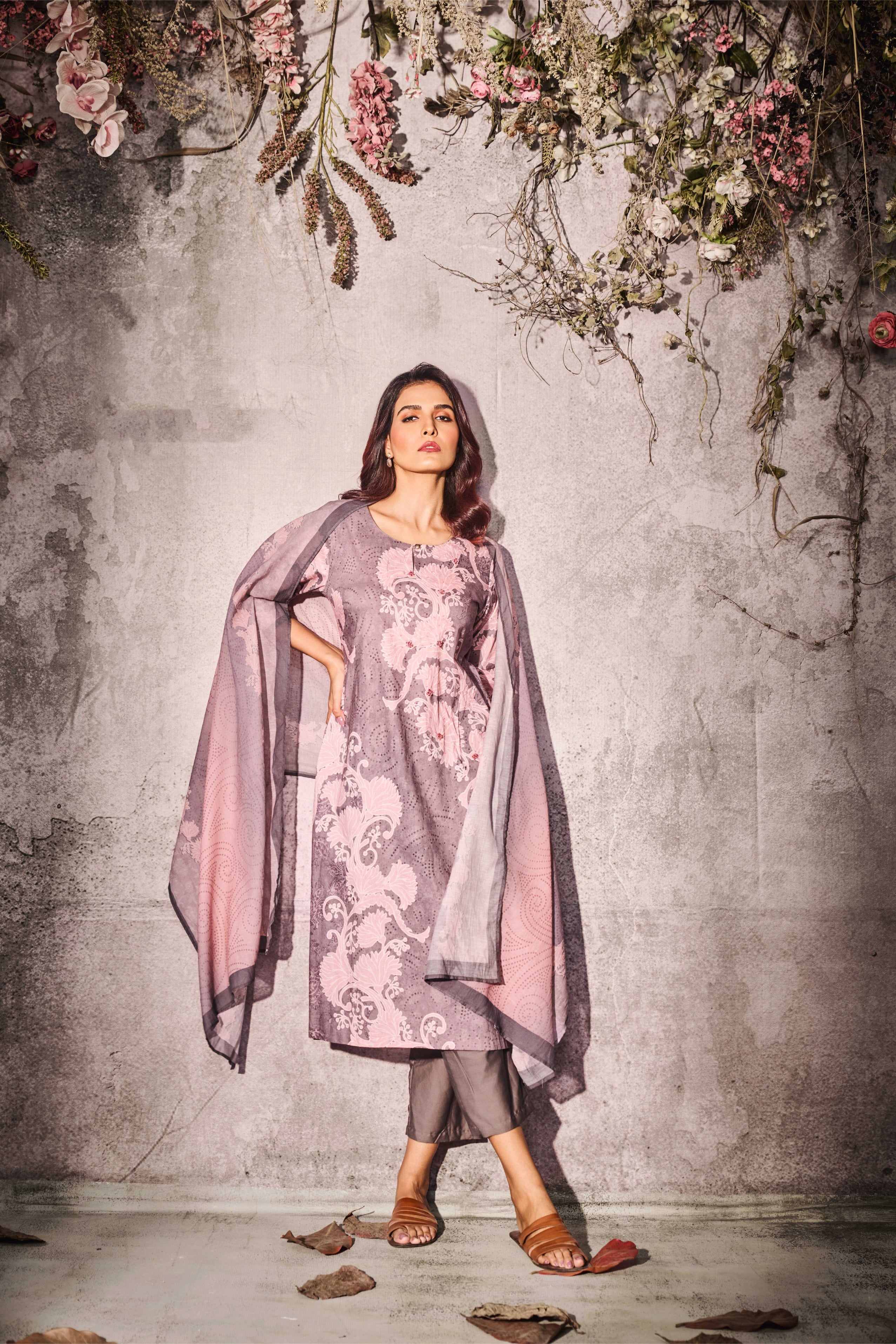 Dusty Mauve Floral Printed Salwar Set