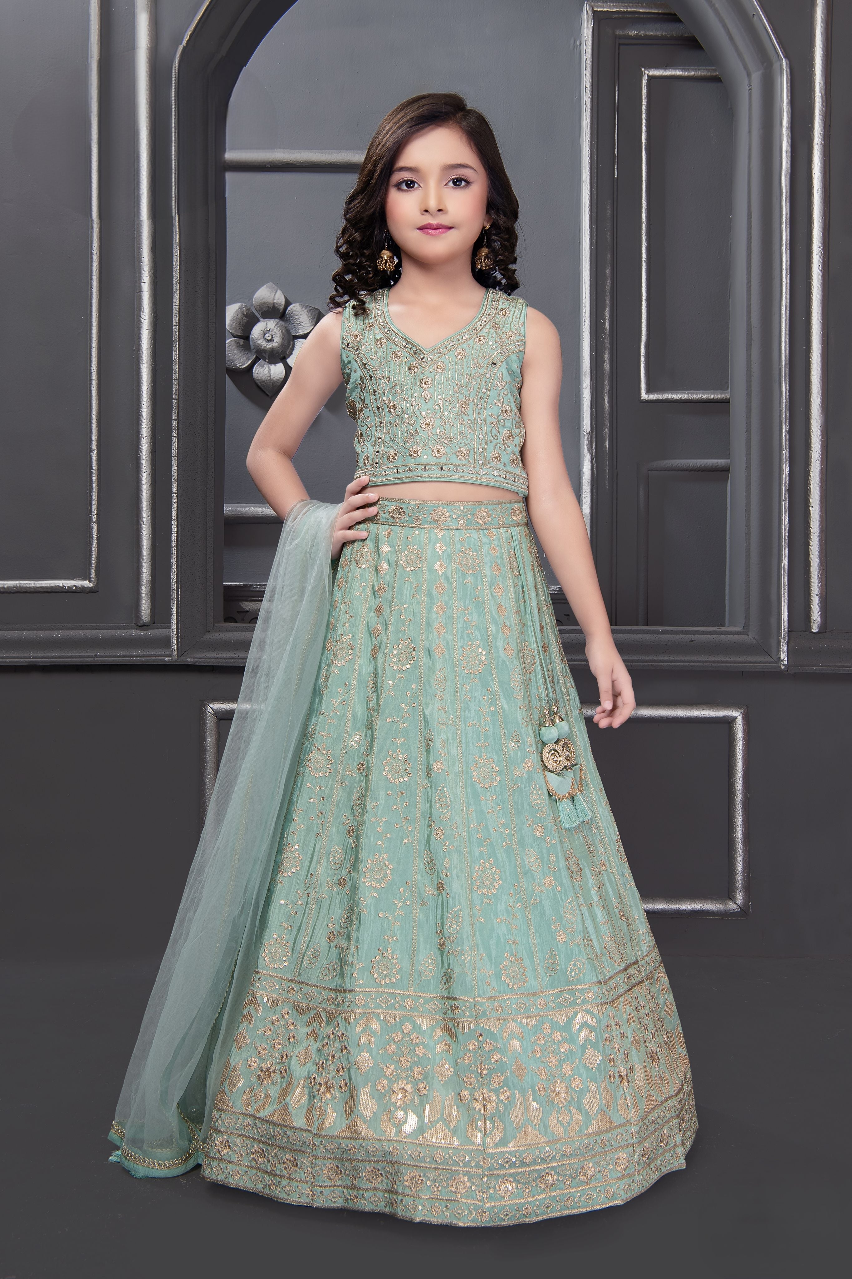 Pista Green Embroidered Lehenga Choli  Mokshaa