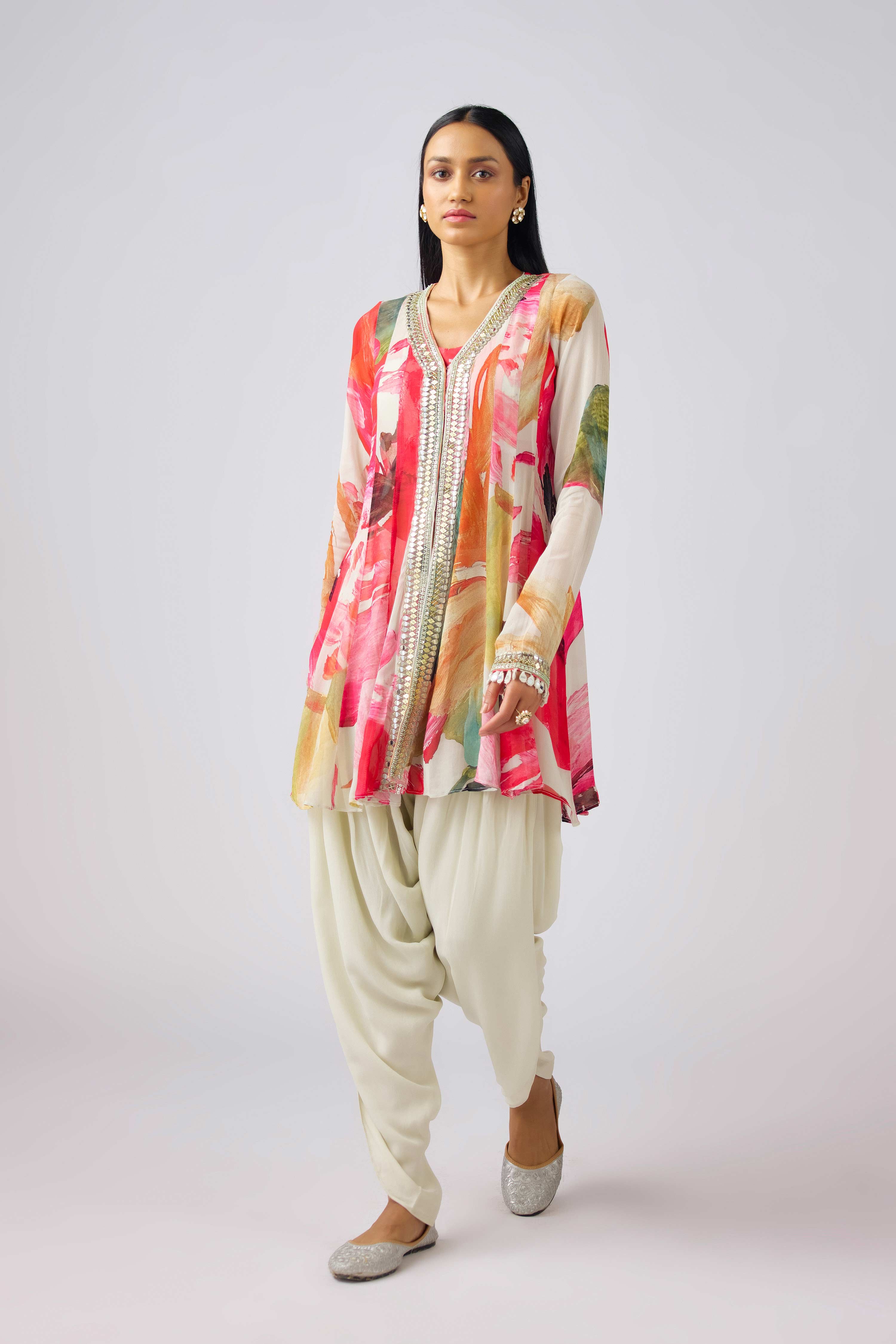 Multi Crepe Embroidered Floral Dhoti Set  Mokshaa