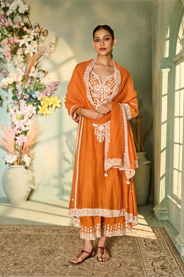 Rust Orange Embroidered Salwar Set