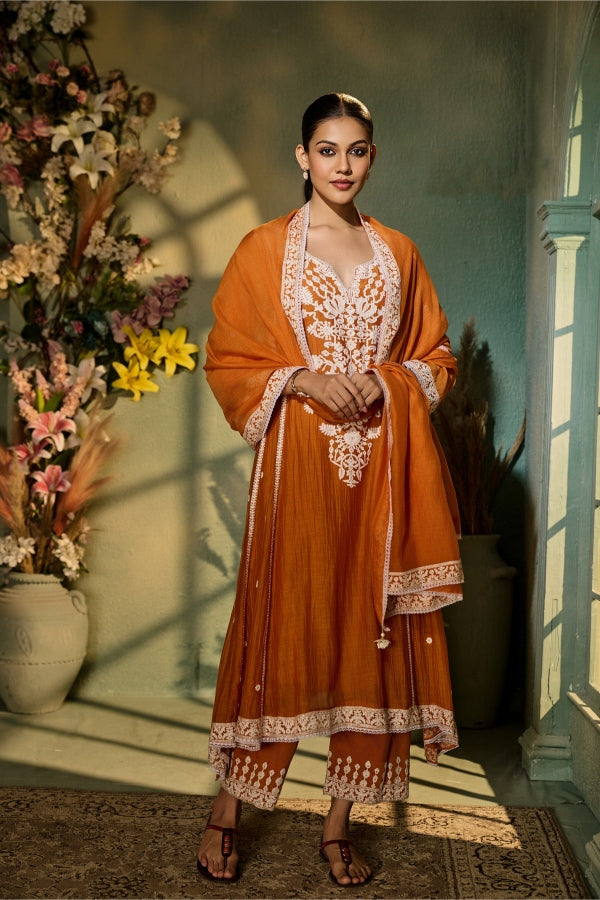 Rust Orange Embroidered Salwar Set