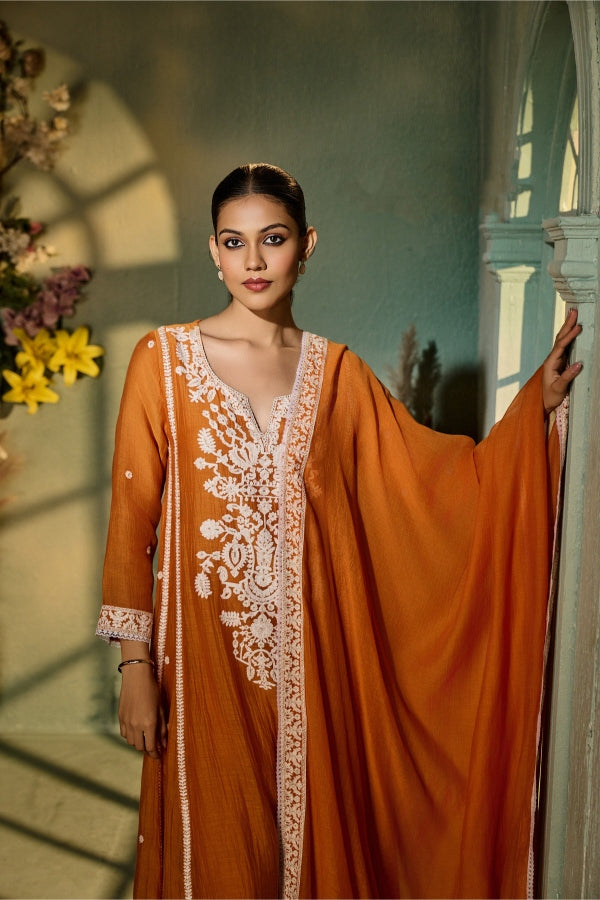 Rust Orange Embroidered Salwar Set