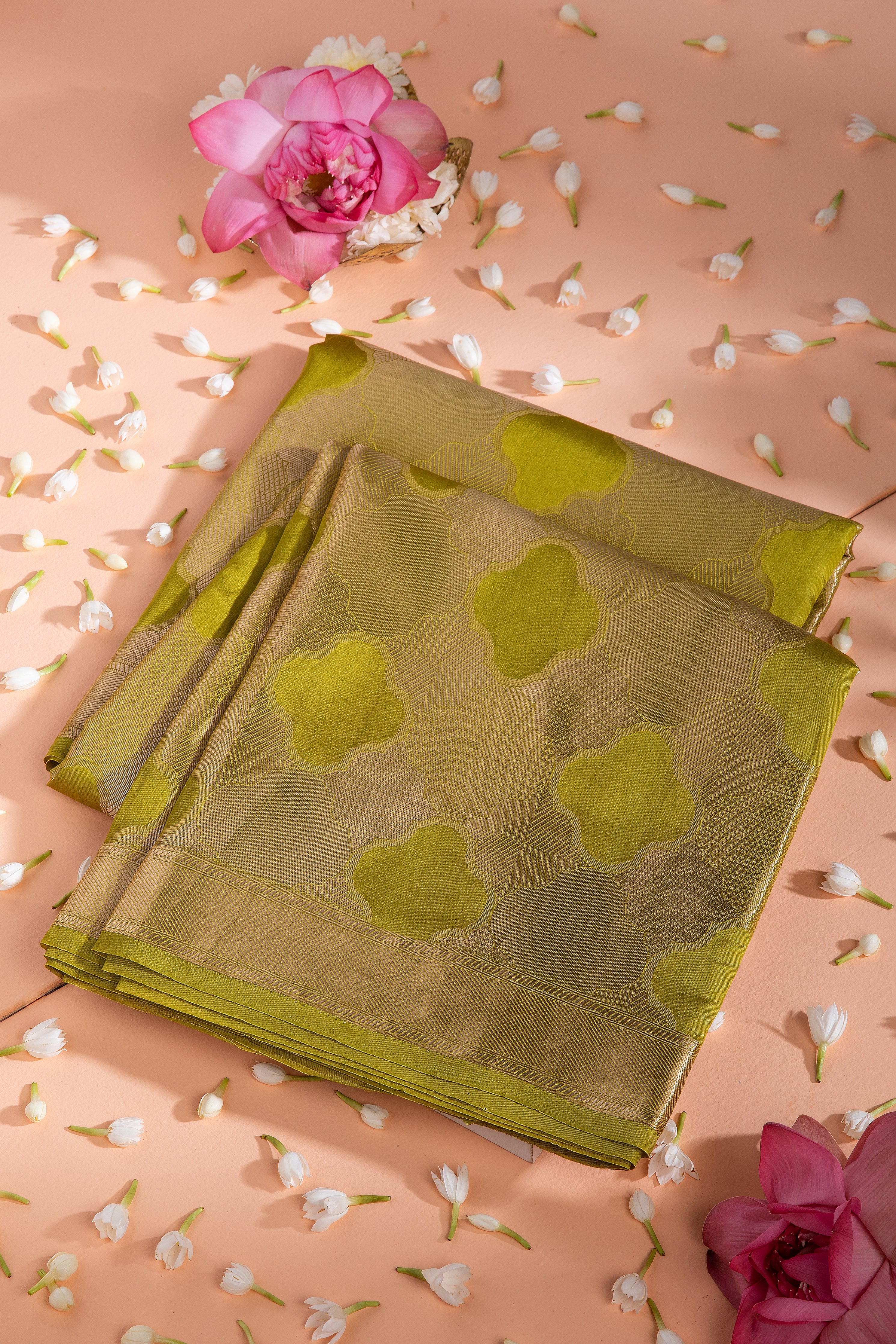 Lime Green Banaras Silk Saree - Mokshaa