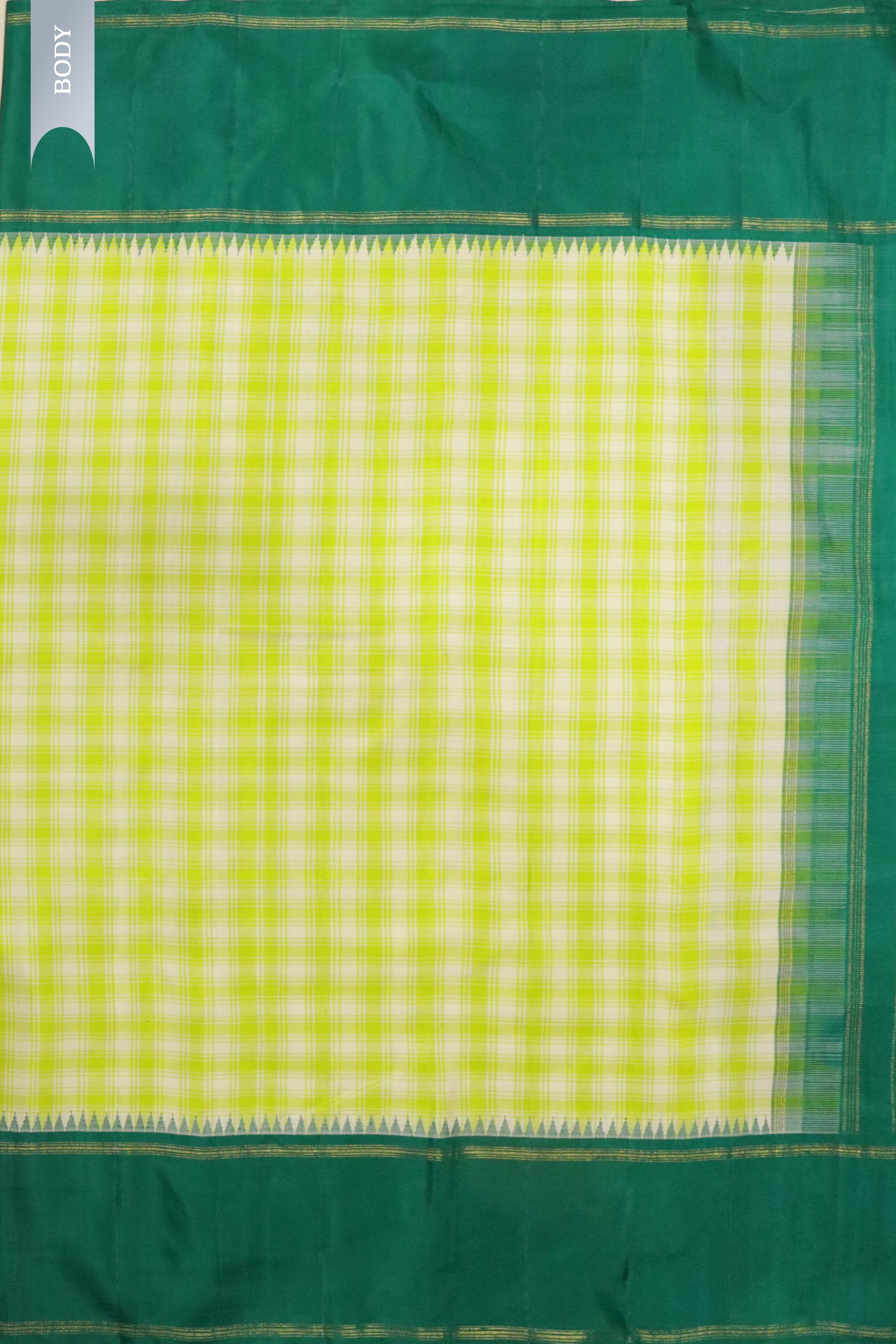 Green Kanchipuram Silk Saree with All-Over Checks & Contrast Silk Border