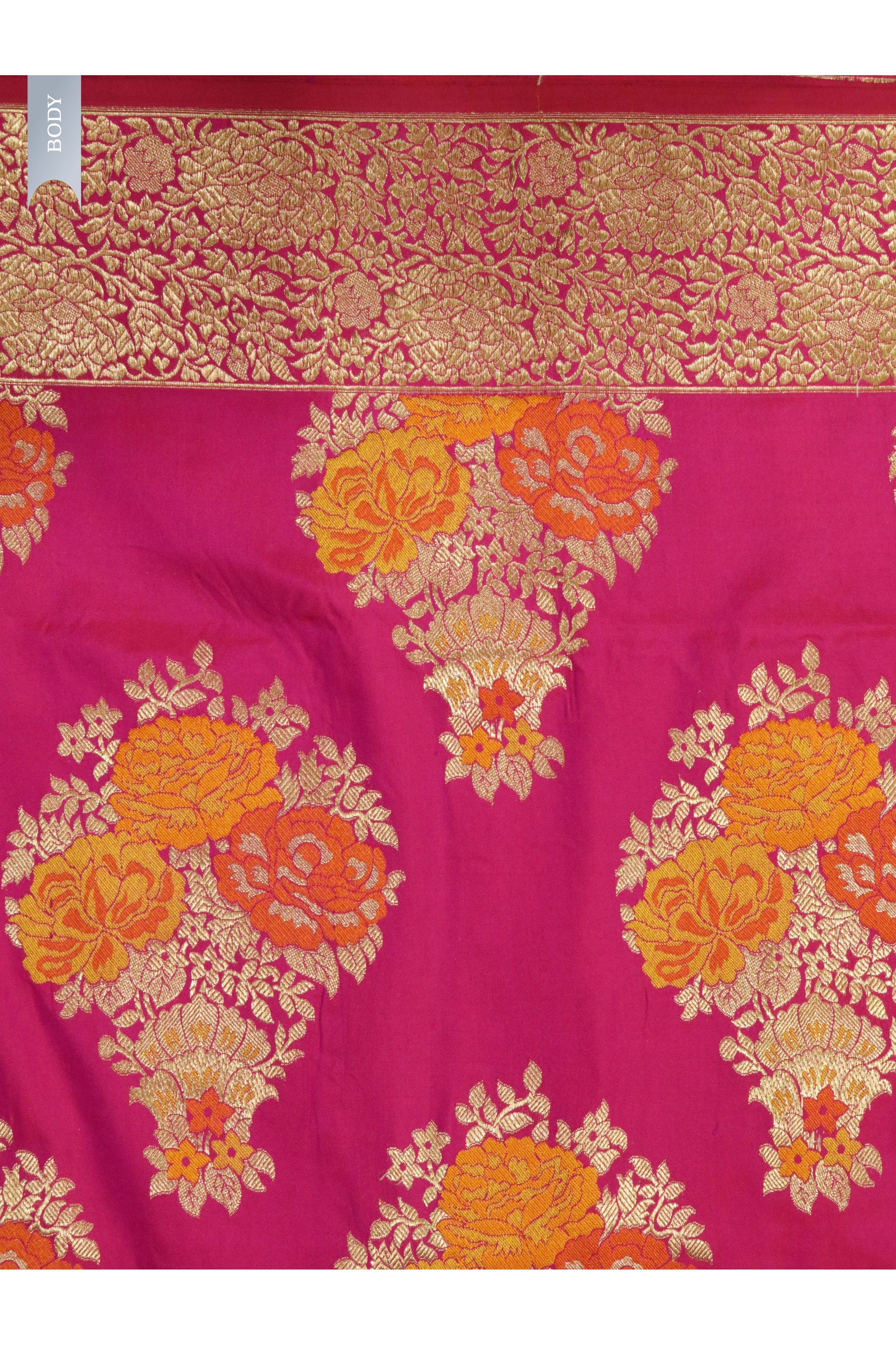 Rani Pink Banarasi Silk Saree with Zari & Thread Weaving - Mokshaa