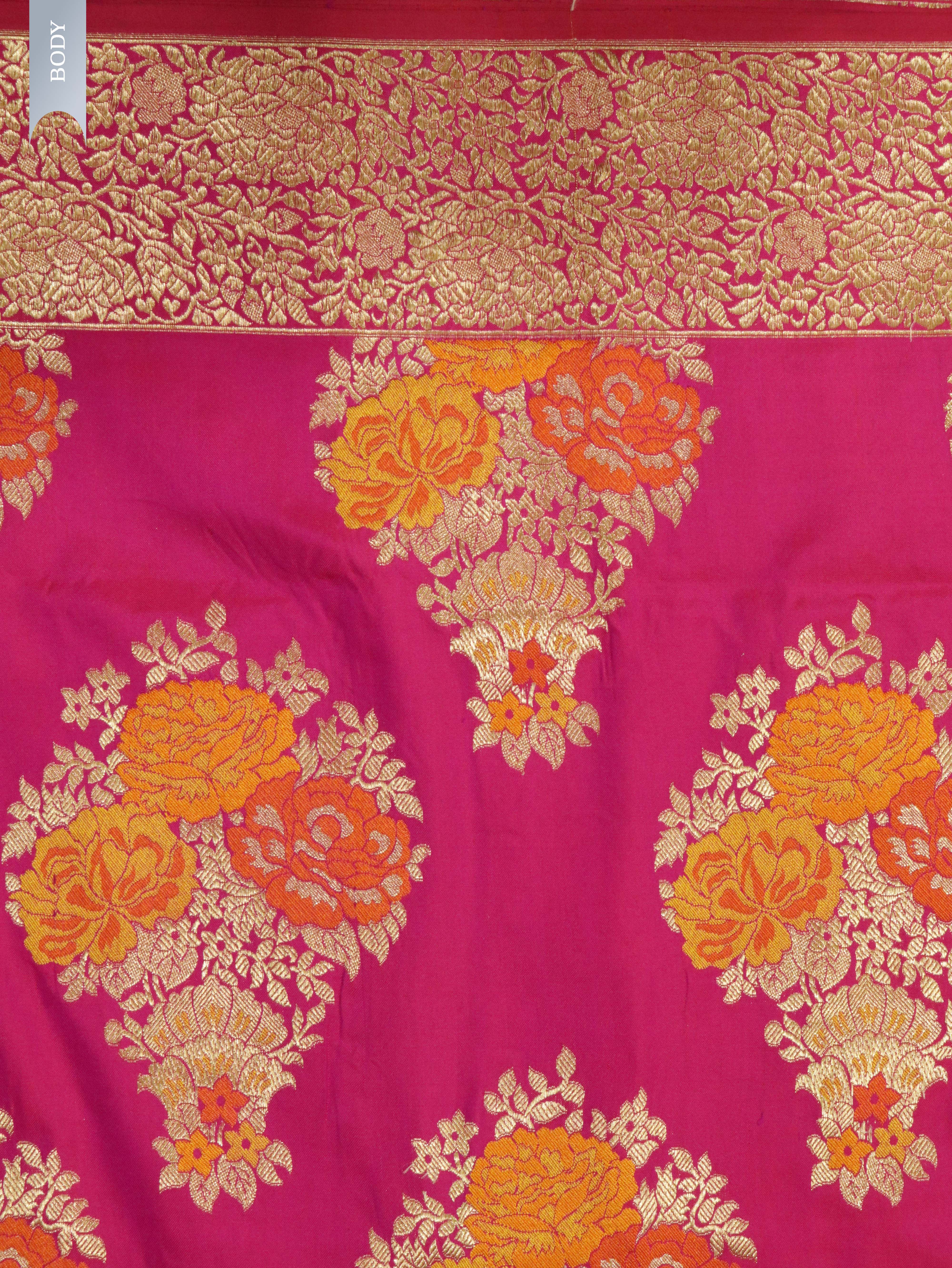 Rani Pink Banarasi Silk Saree with Zari & Thread Weaving