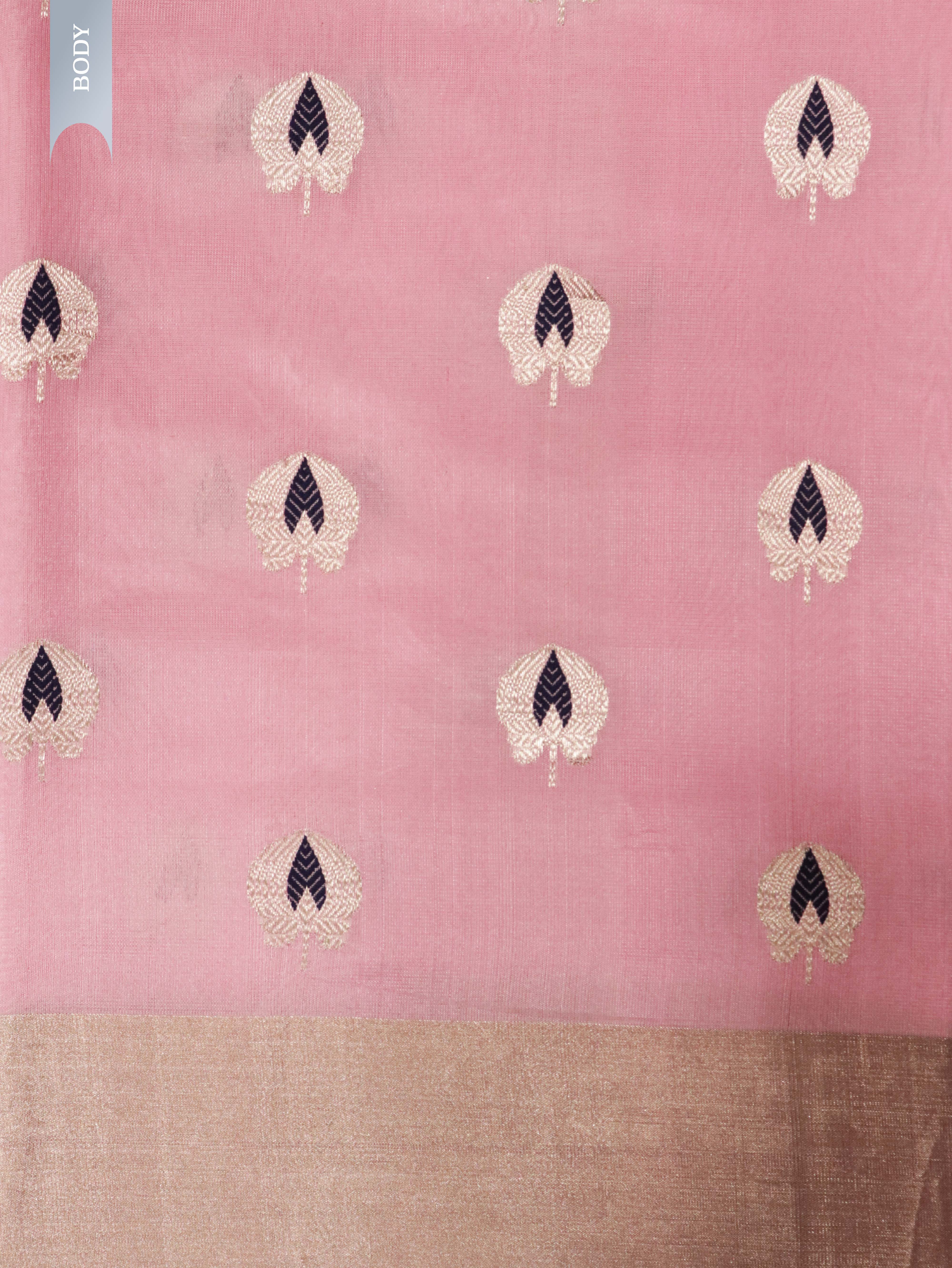 Baby Pink Banarasi Chanderi Silk Saree with Silver & Thread Motifs