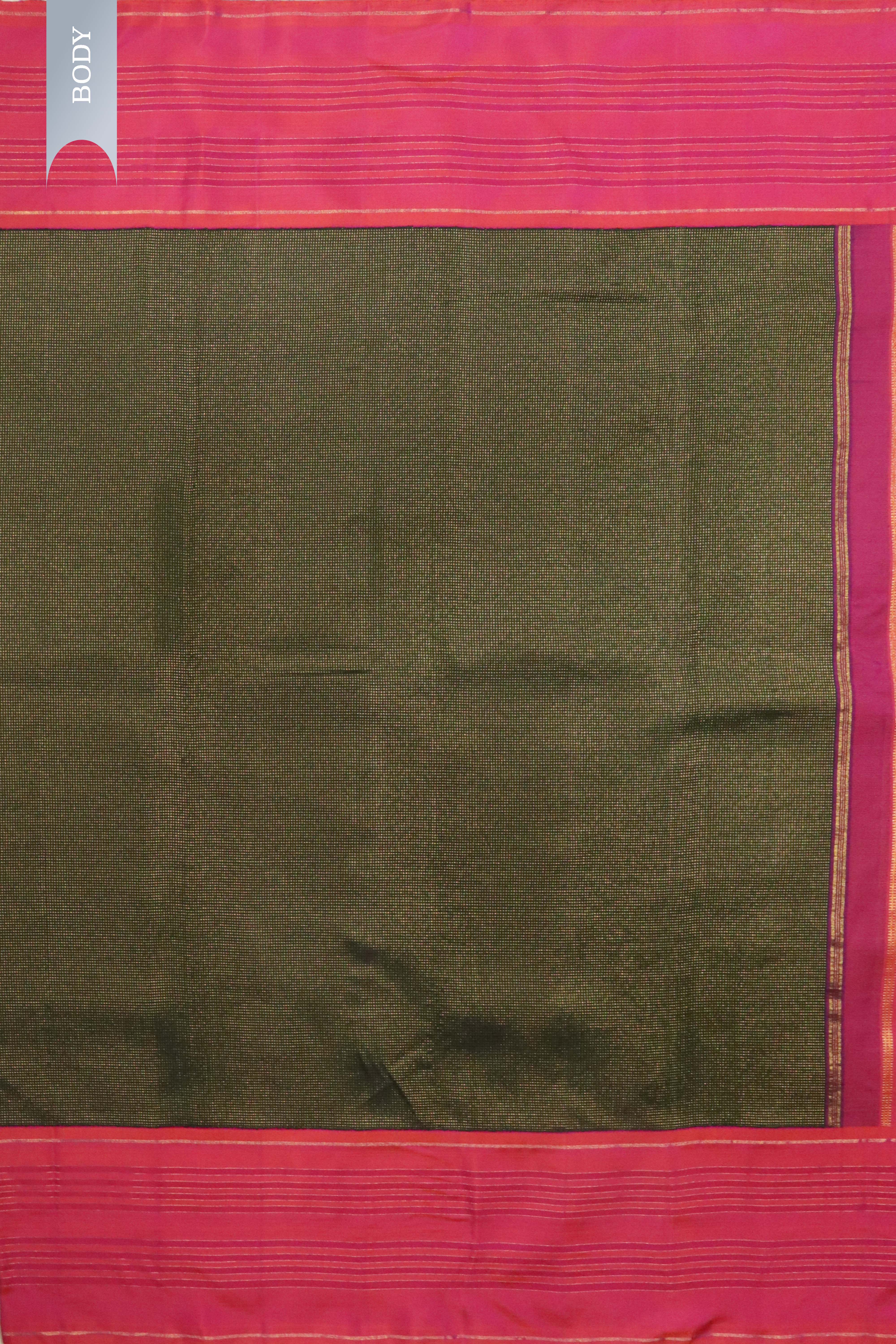 Bottle Green Kanchipuram Silk Saree with Self Zari Chattai Weaving and Contrast Pink Border