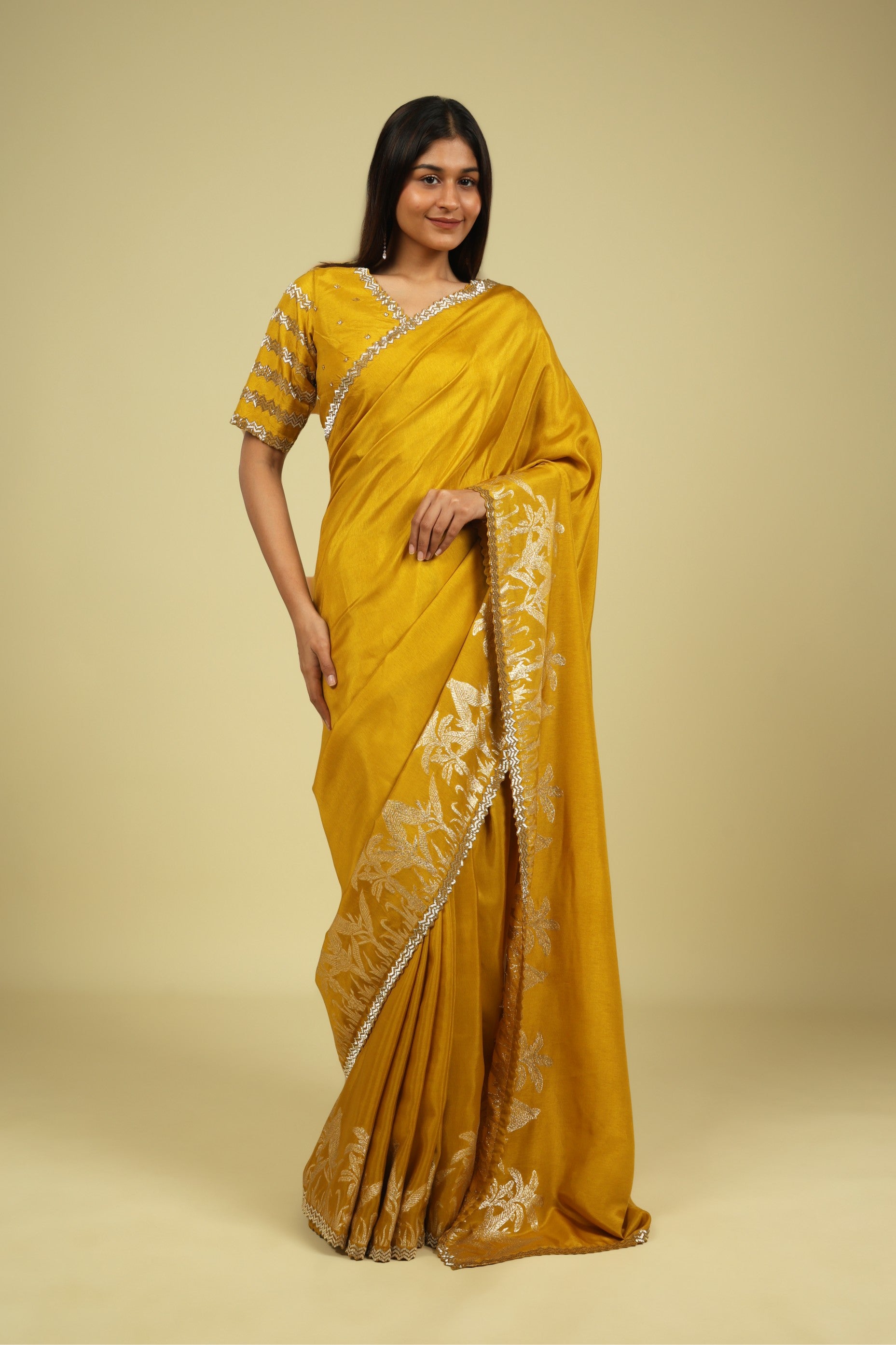 Mustard Tussar Georgette Saree