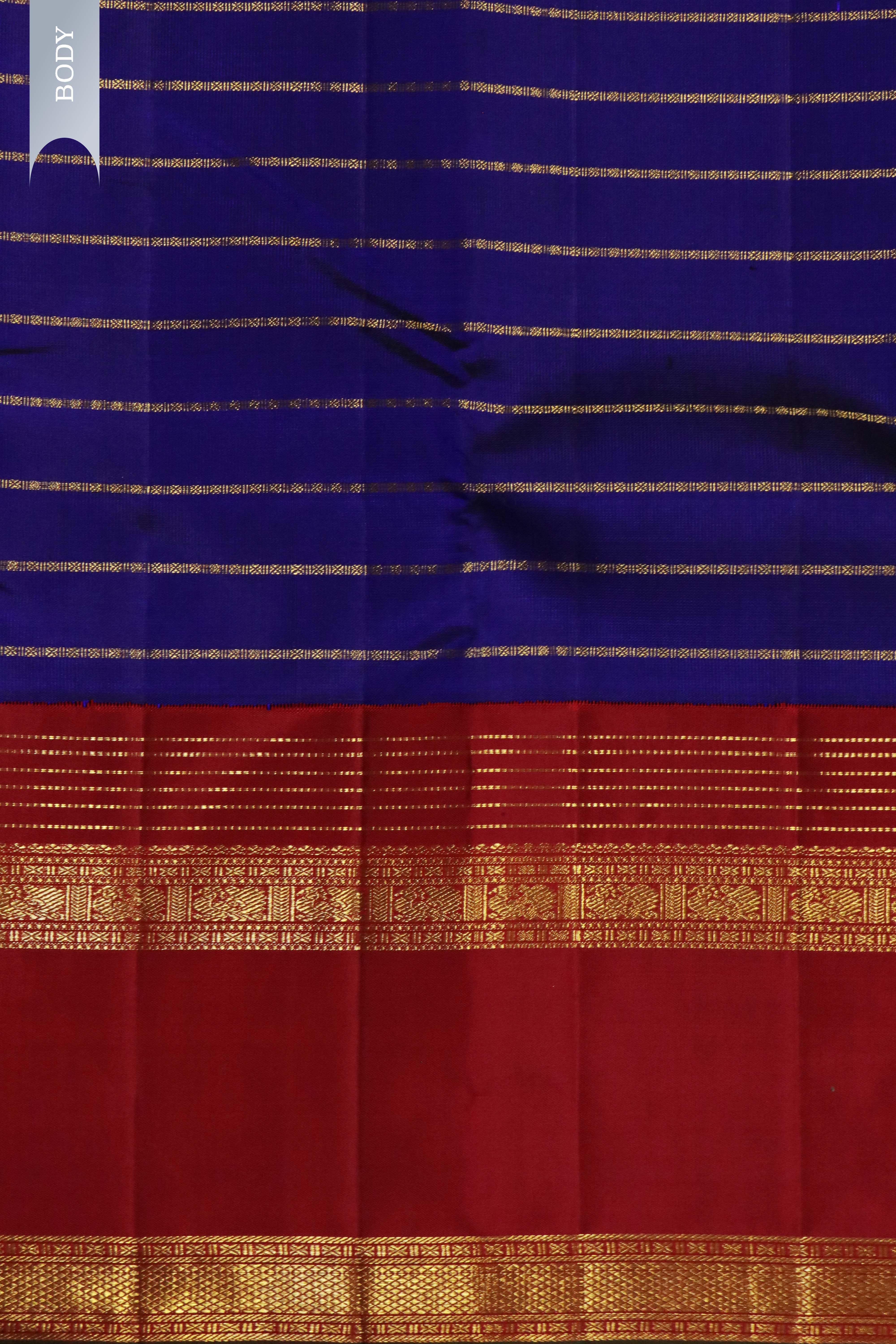 Royal Blue Kanchipuram Silk Saree with Zari Stripes and Contrast Border