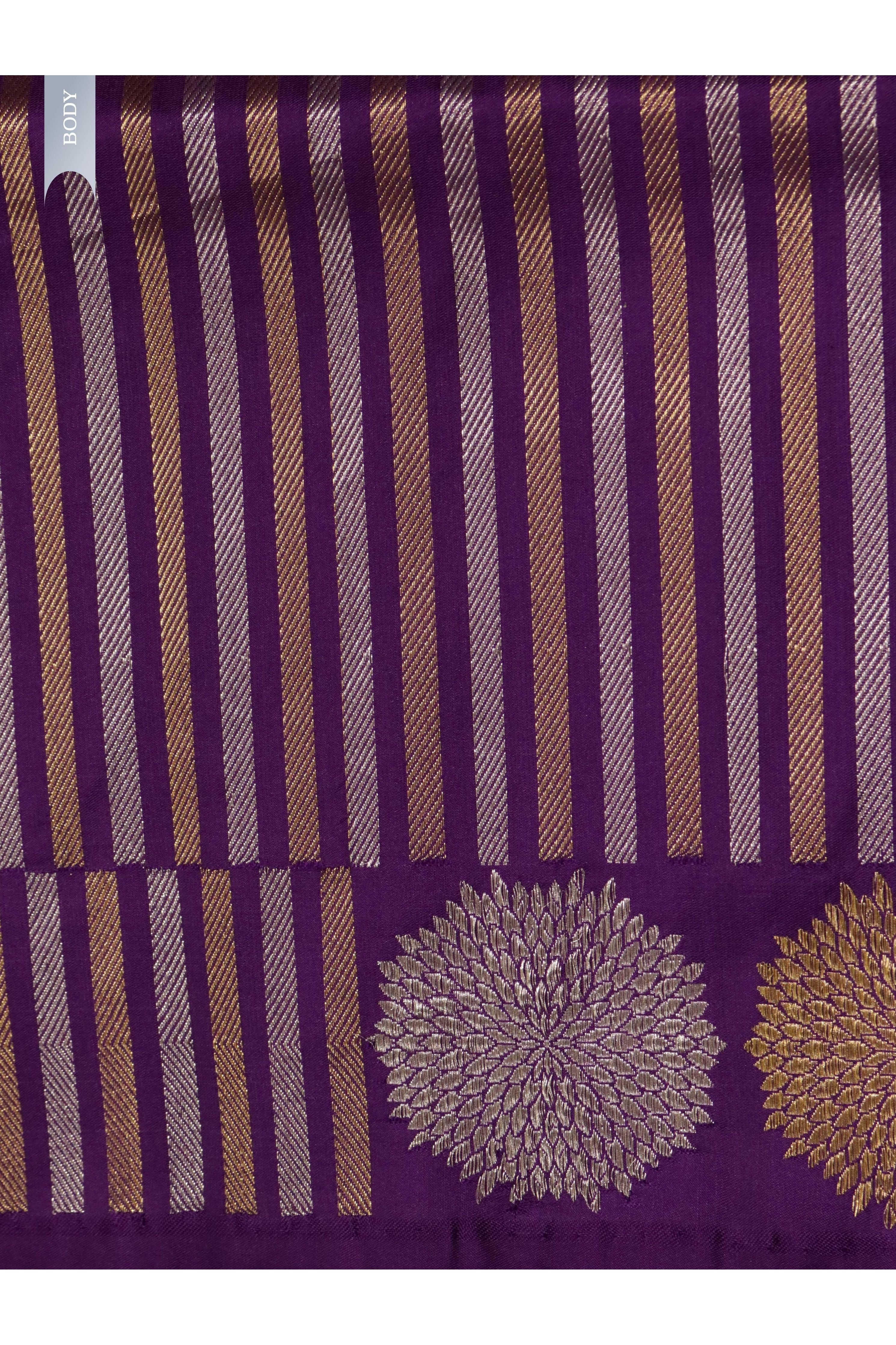 Magenta Banarasi Silk Saree with Long Silver & Gold Zari Border - Mokshaa