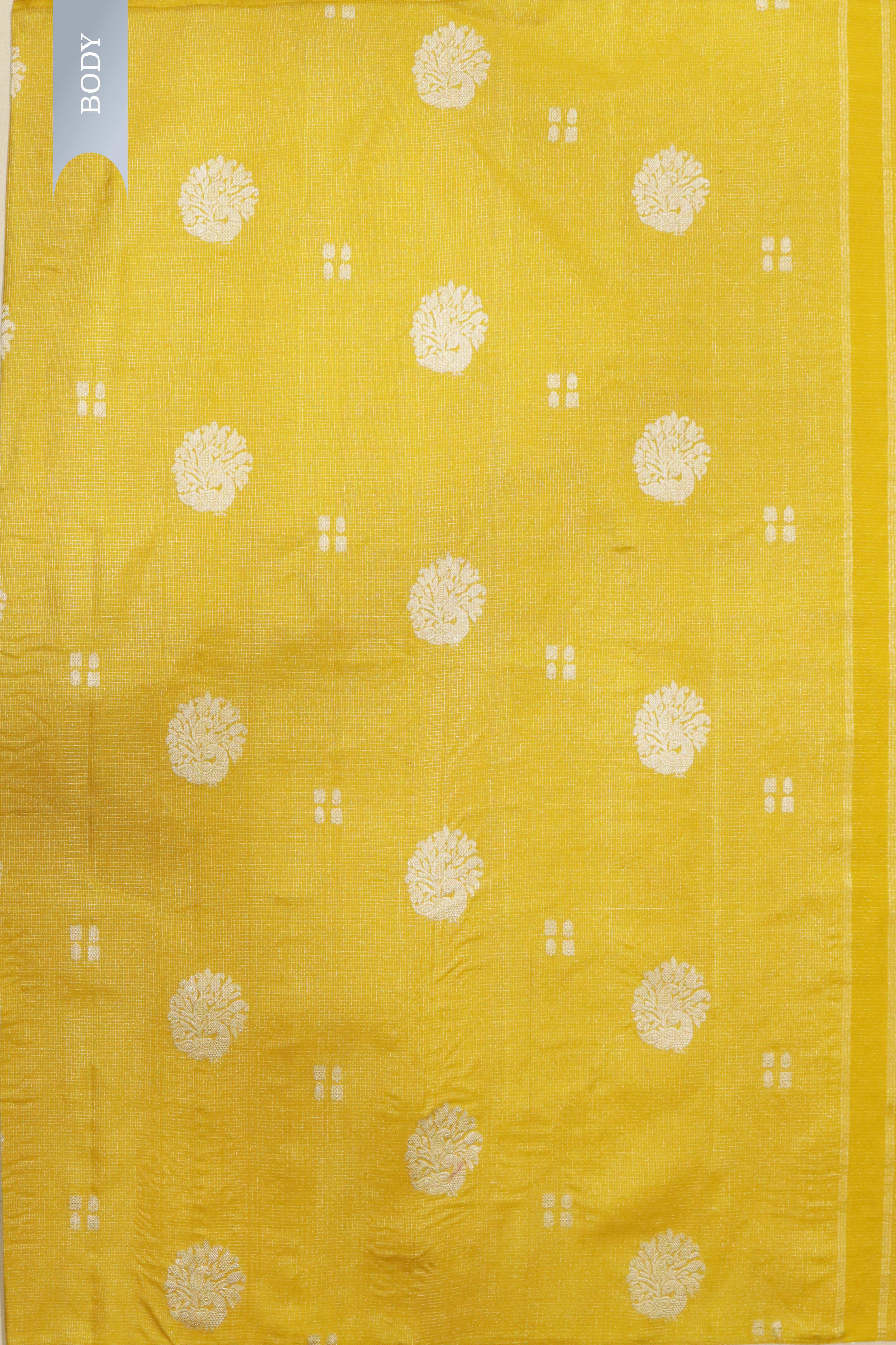 Yellow Kanchipuram Silk Saree with Small Silver Zari Checks & Motifs