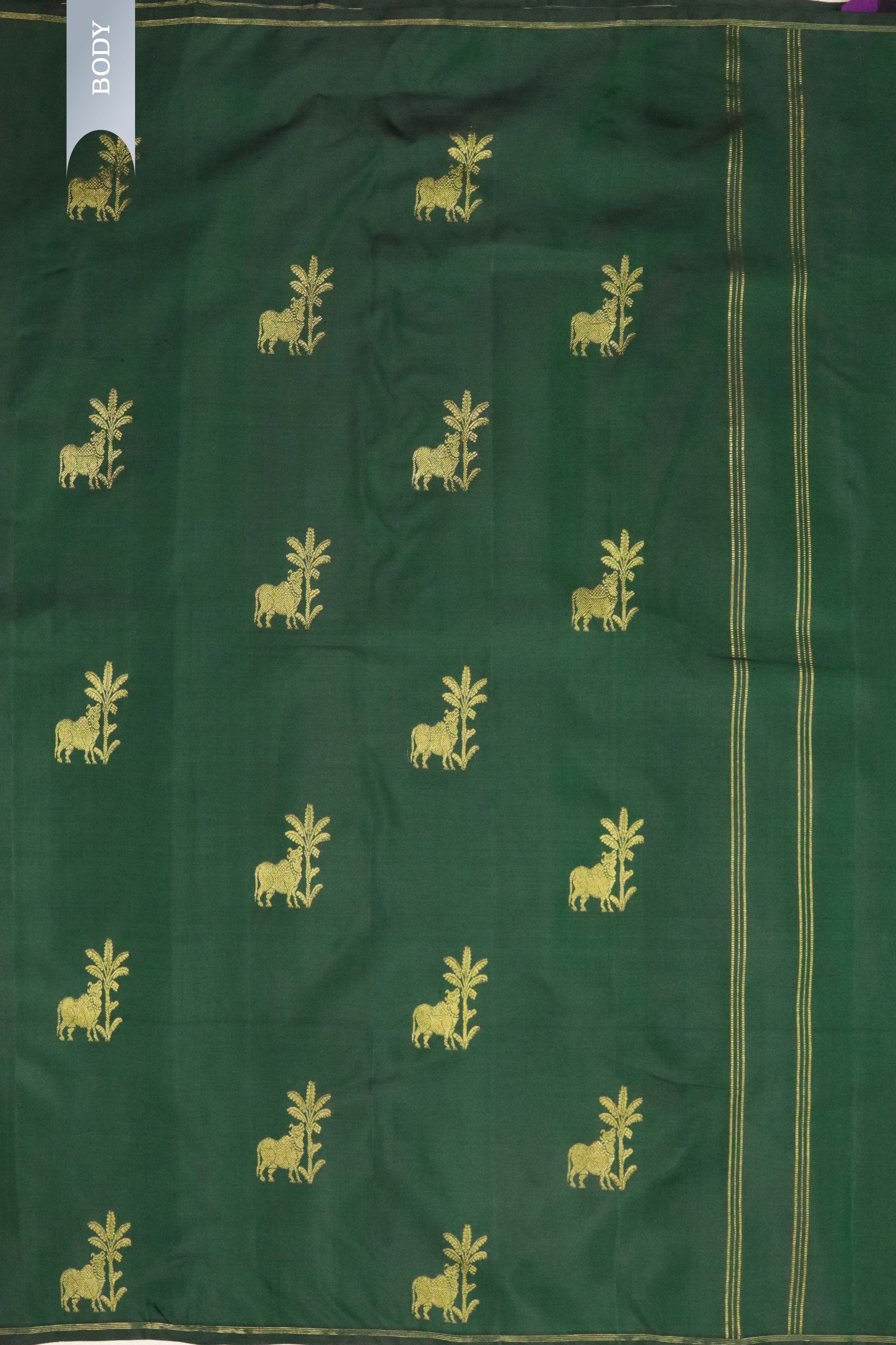 Bottle Green Kanchipuram Silk Saree with Zari Figure Motifs