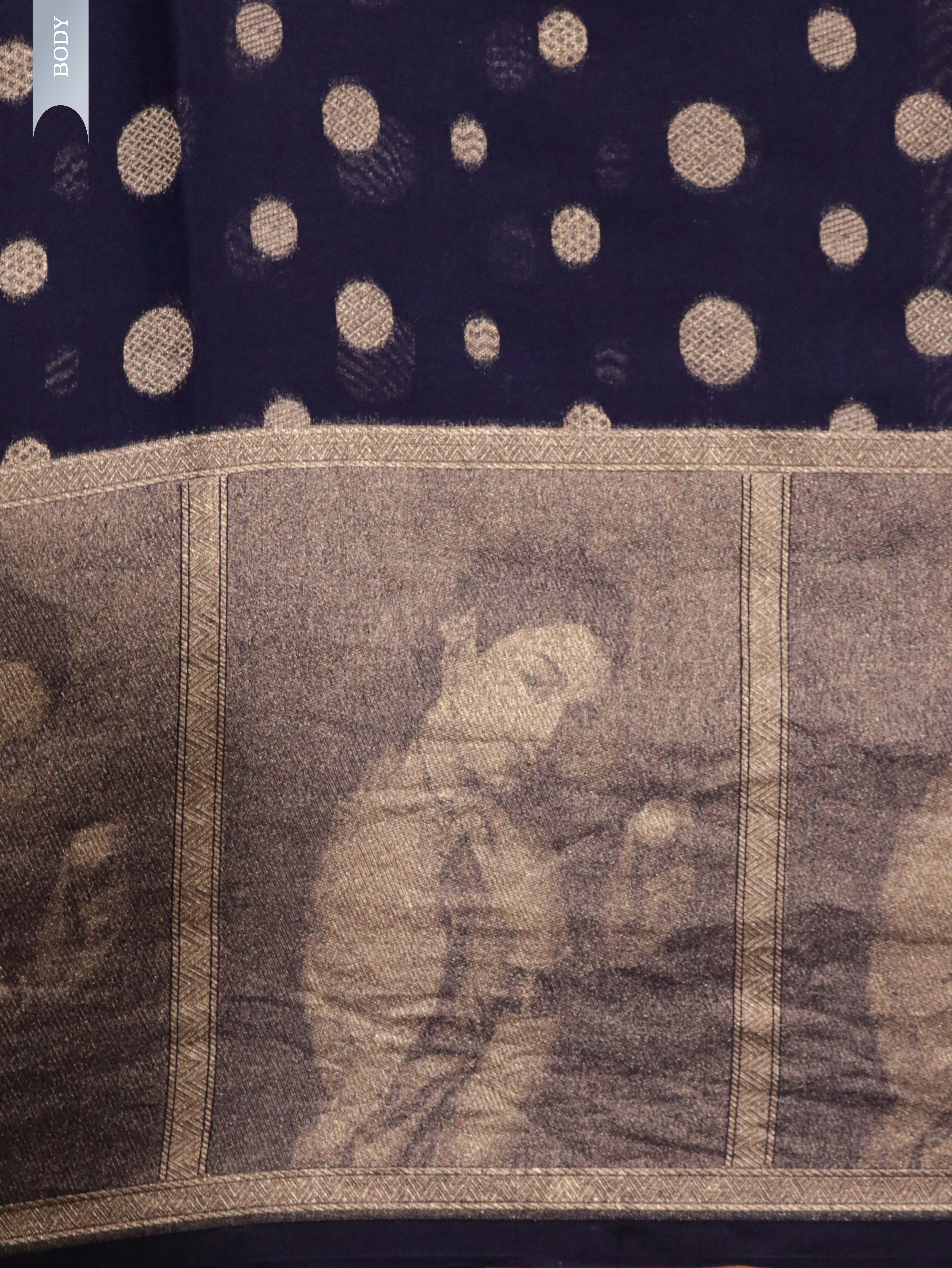 Navy Blue Banarasi Chanderi Silk Saree with All-Over Coins Butta & Digital Weaving**