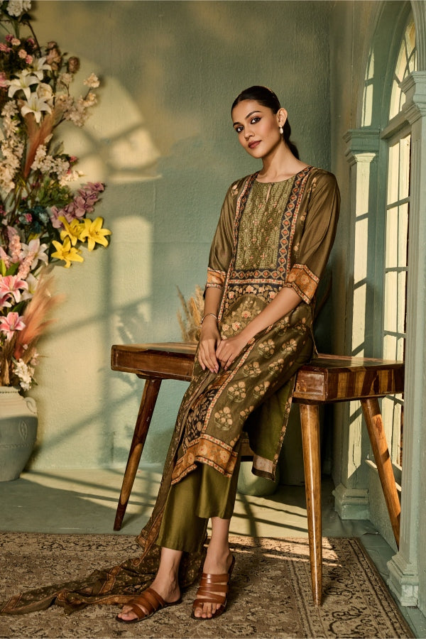 Olive Green Printed Salwar Set