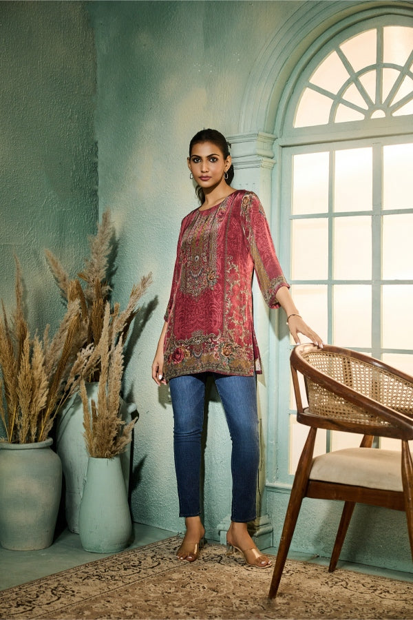 Rose Red Printed Tunic
