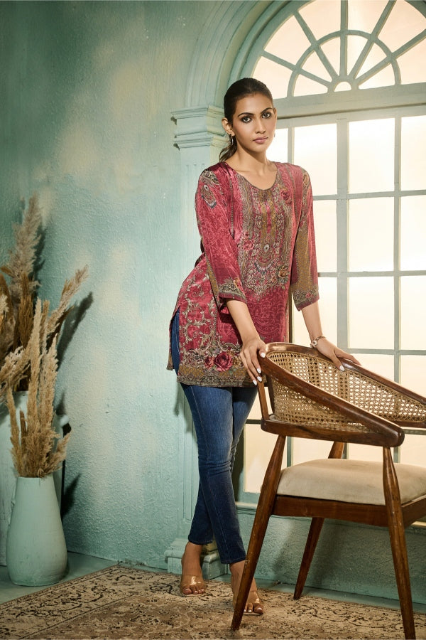 Rose Red Printed Tunic