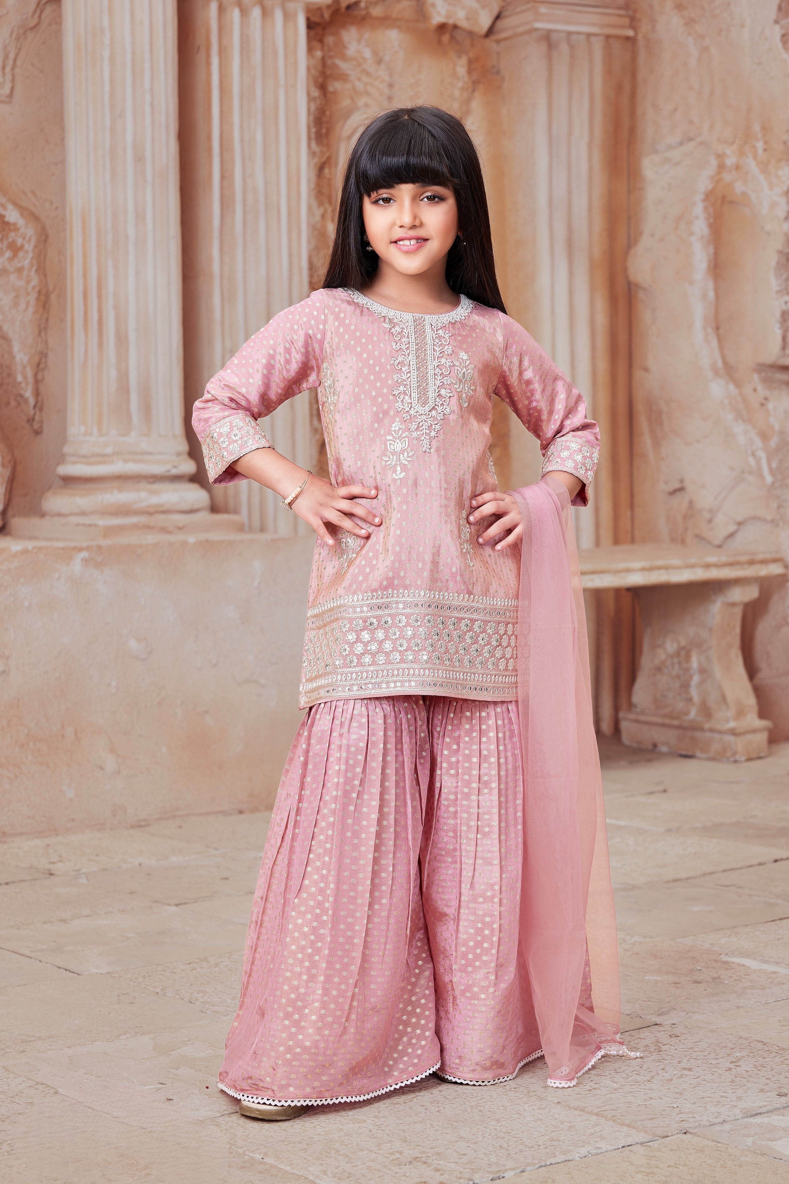 Blush Pink Sharara Set with Embroidery  Mokshaa