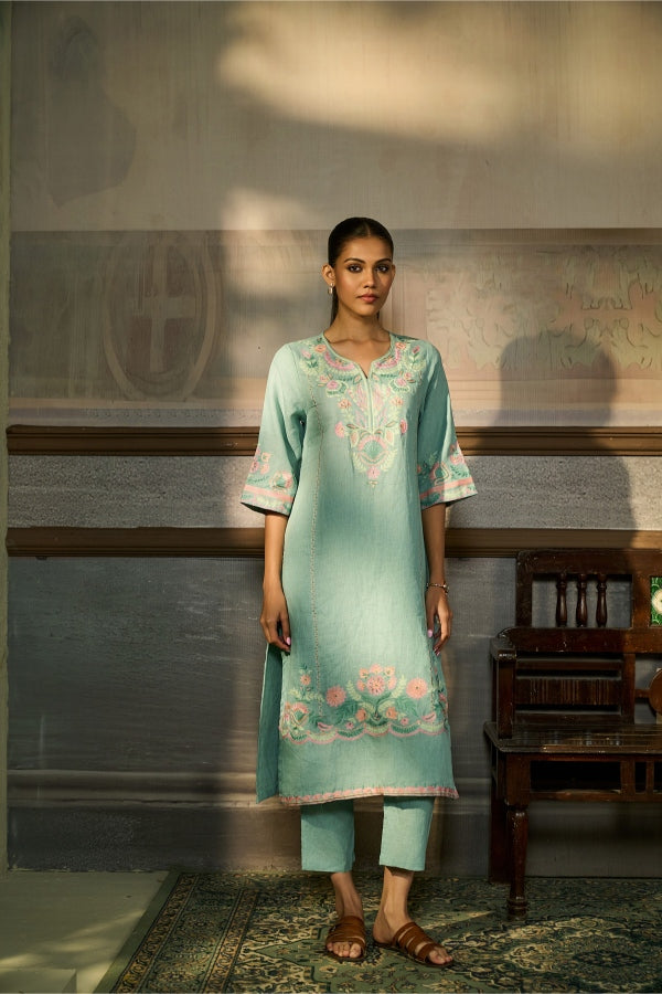 Mint Green Embroidered Kurta Set