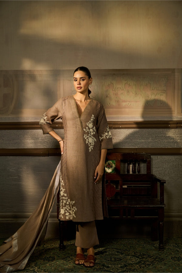 Taupe Brown Printed Salwar Set