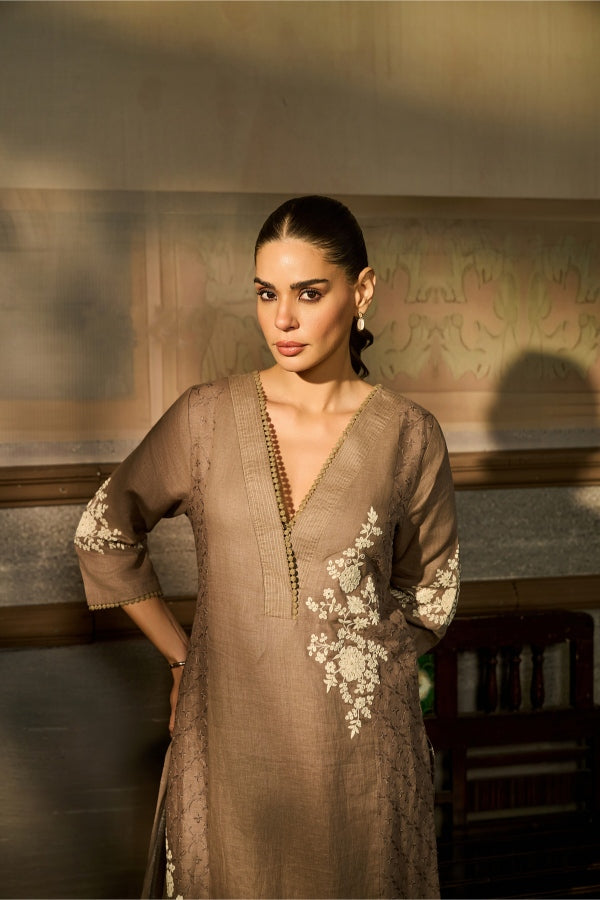 Taupe Brown Printed Salwar Set