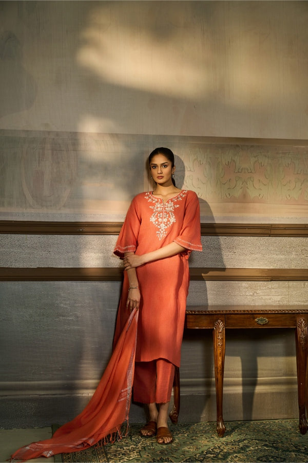 Coral Orange Printed Salwar Set