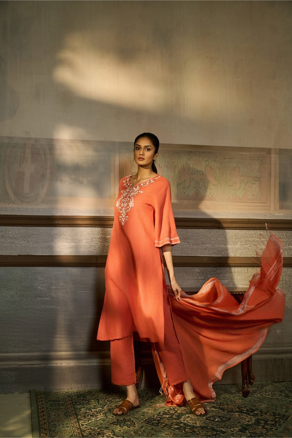 Coral Orange Printed Salwar Set